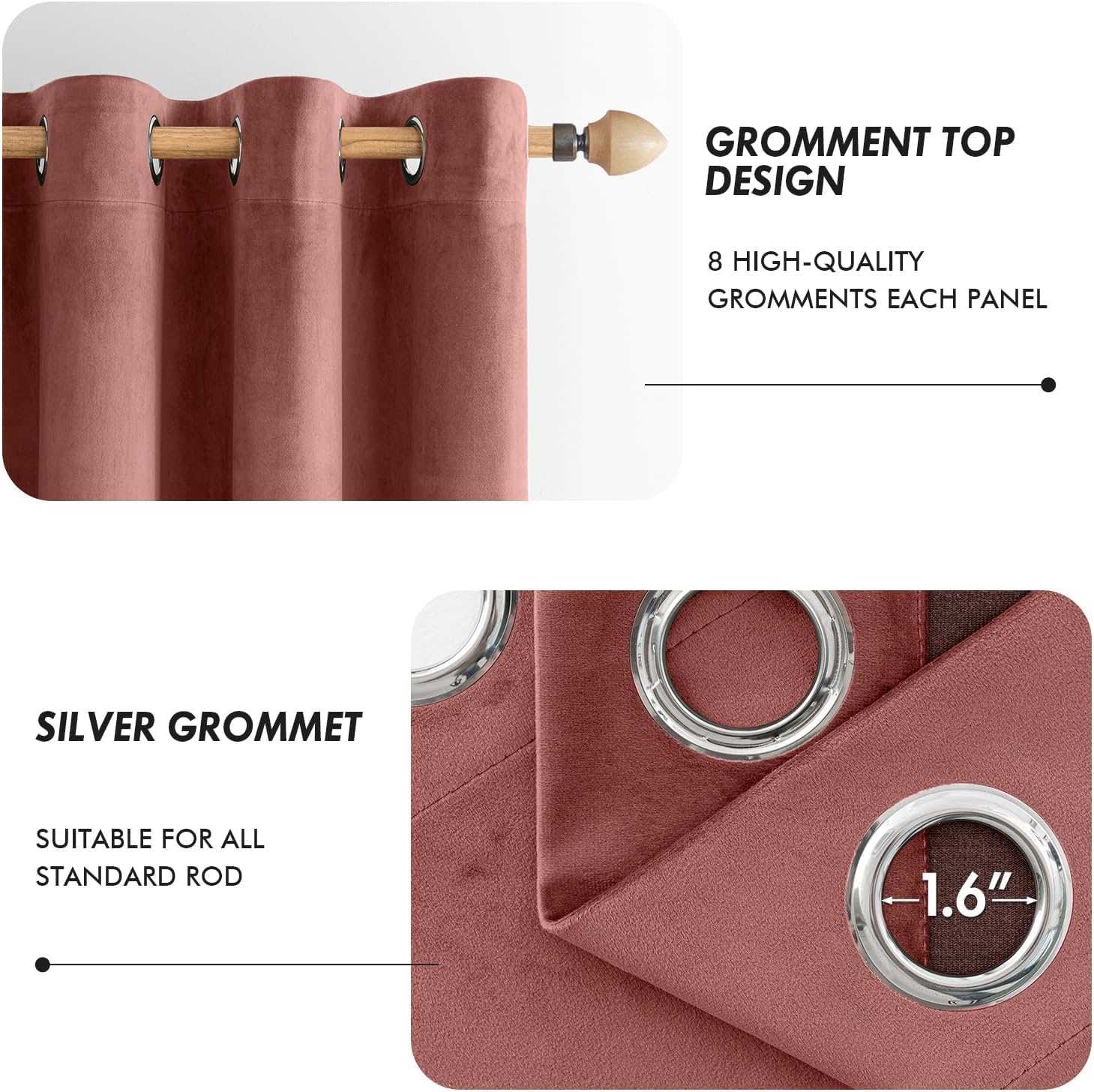 MIULEE Cortinas Terciopelo Rosa Viejo Salon Modernas 2 Piezas, Elegante Cortinas de Terciopelo Suave Semiopacas con Ojales, Cortina Termicas Aislantes Frio Anti Luz Invierno Ventana Cortina Dormitorio