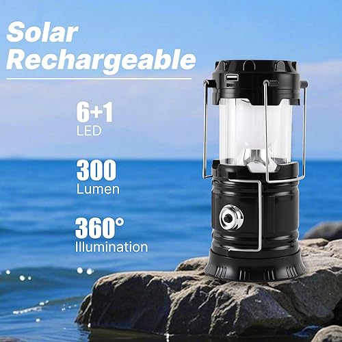 Miniatura 3 de Lichamp Linterna solar plegable portátil para campamento, linterna LED recargable por USB, kits de supervivencia para cortes de energía, suministros