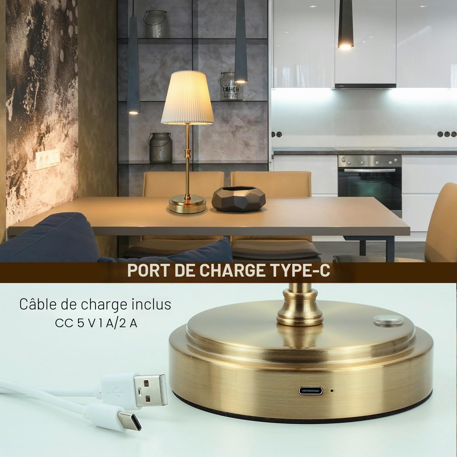 HSLighting Lampe Sans Fil, Lampe de Chevet Sans Fil Tactile Rechargeable Abat-jour en Tissu Portable avec Dimmable Progressif pour Salon Salle à Manger Chambre Bar Table Basse