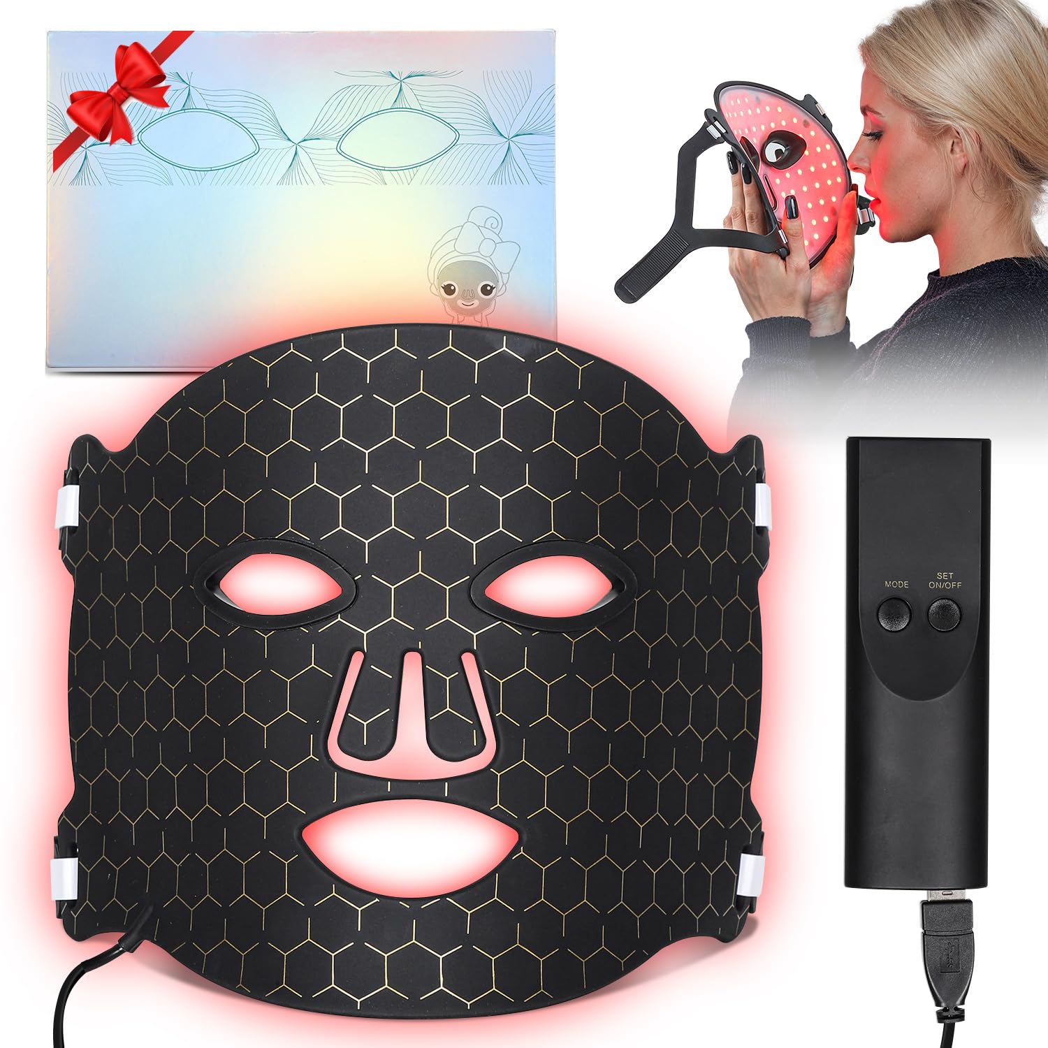LED Light Mask for Treatment of Full-face Wrinkles Red Light Therapy for Face Mask for Skin Care at