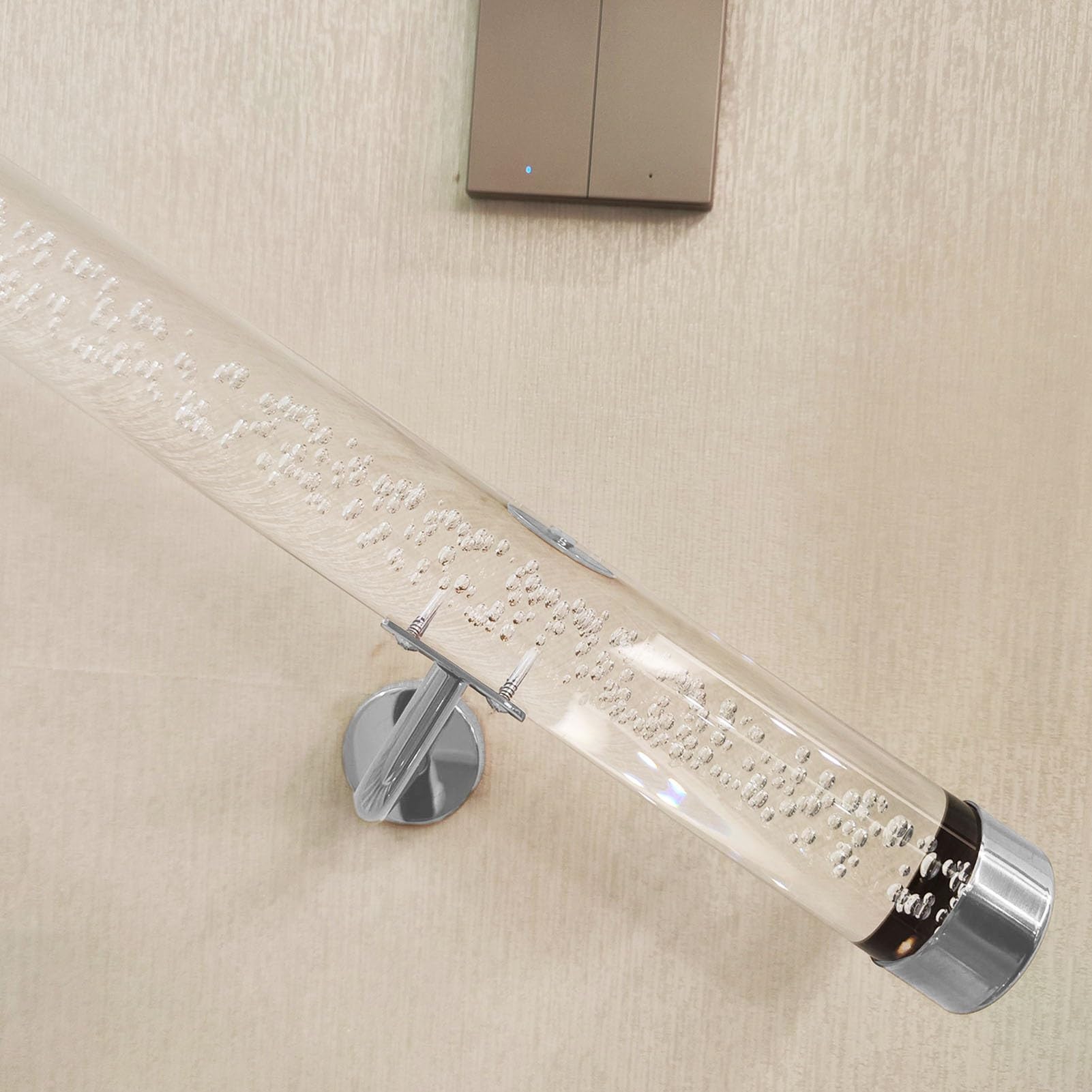 LWJSOCP Acrylic Handrail Wall Mount Kit - 1.6ft Transparent Stair Grab Bar with Brackets & End Caps Silver Bracket Ideal for Staircase Safety & Support.