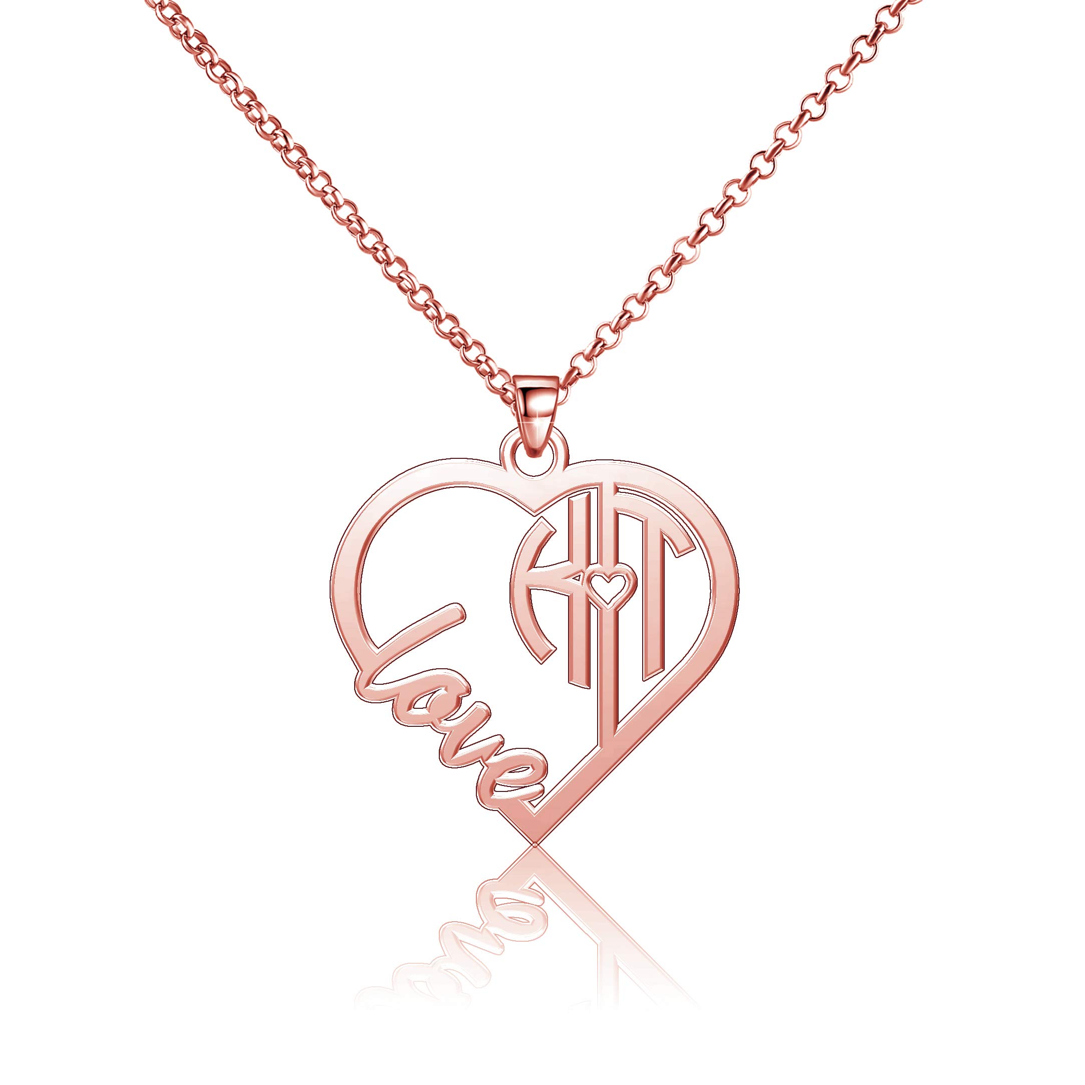 Infinite Memories Sterling Silver Love Heart Initial Monogram Customized Any Name Necklace Gift for Best Friends