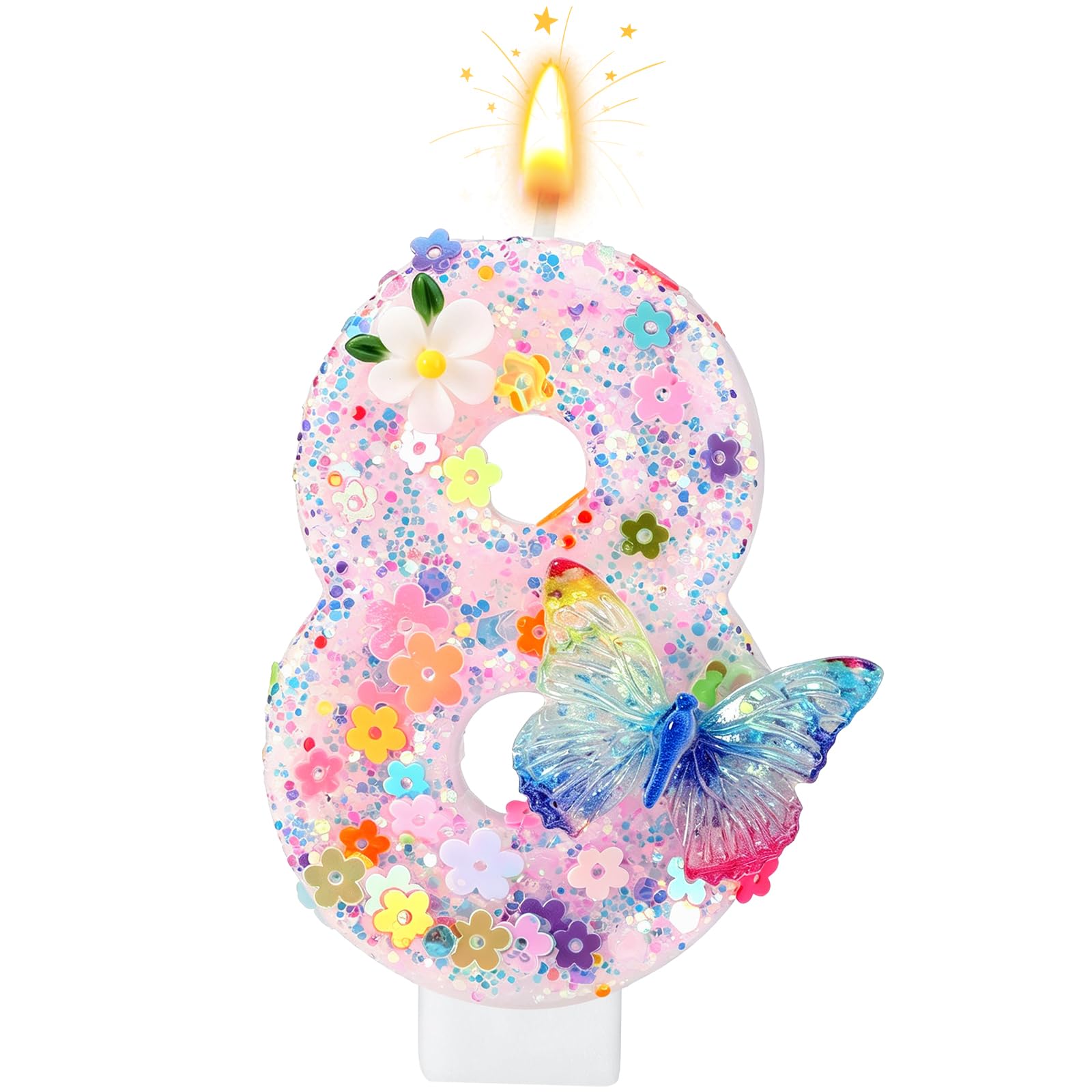 NQEUEPN Colorful Number Birthday Candle with Butterfly & Flower(Number 8)