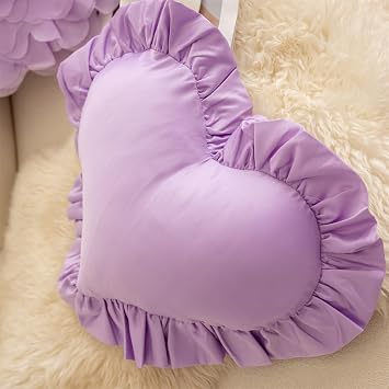 MOJUN Heart Pillow, Light Pink Ruffles Design Love Throw Pillows Decorative Pillows for Bed Couch Cute Room Decor Heart Shaped Throw Pillow Cushion for Living Room Bedroom Gifts Pillows