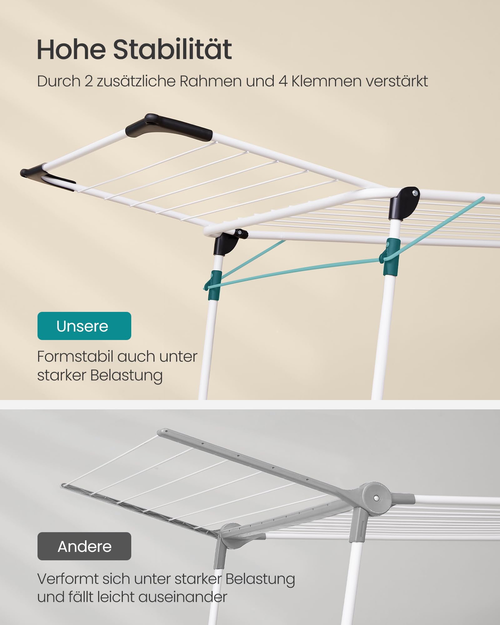 SONGMICS Wäscheständer 2er Set, Standtrockner 52,5 x 173 x 96,5 cm, Flügelwäscheständer, Flügelwäschetrockner platzsparend, mit Sockenhalter, Metall, für Kleidung, Handtücher, weiß LLR518W01V1-2J