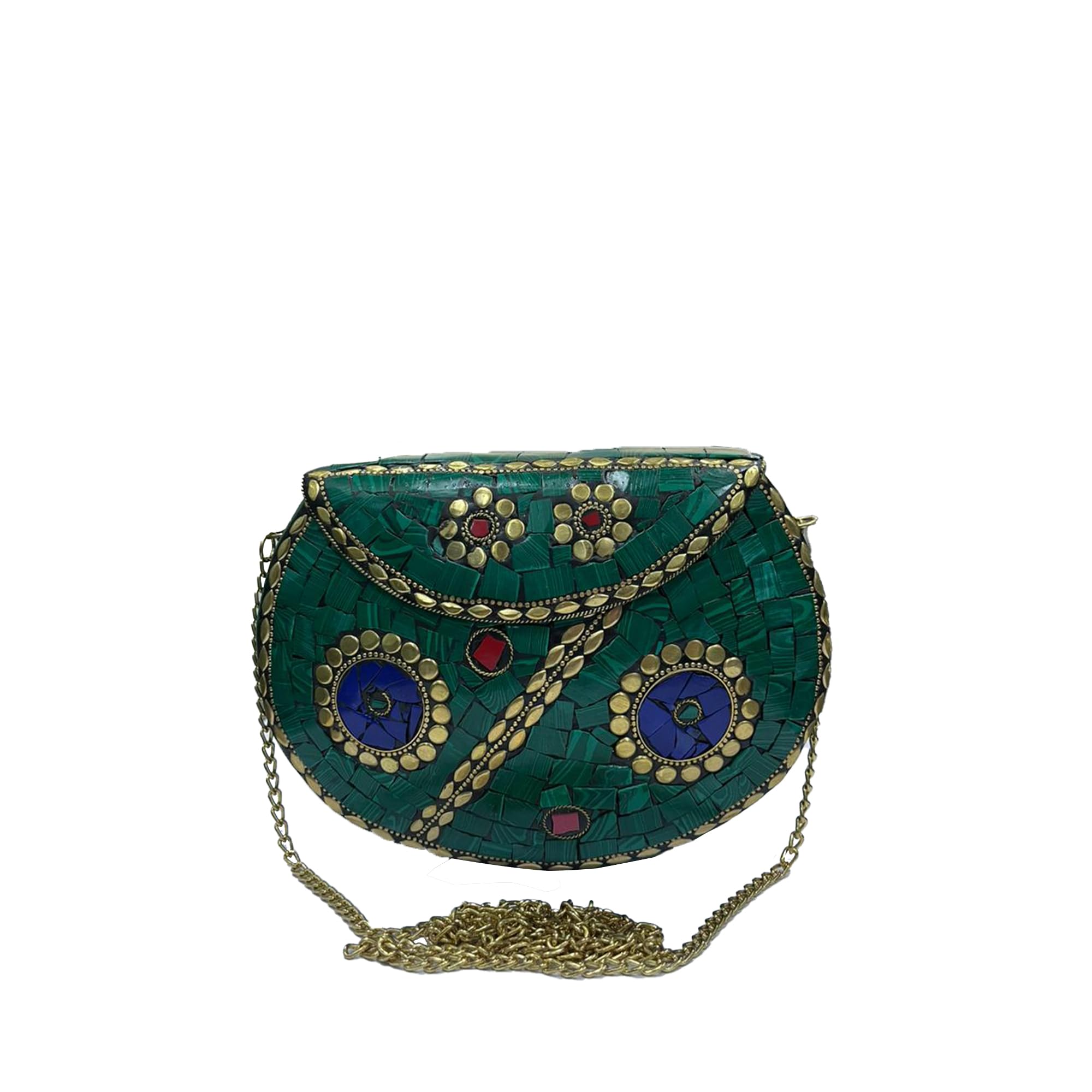 अyashilp Silver Shell Nacre Stone Bag - Ethnic Clutch with Antique Purse Design and Mosaic Metal Purse for Girls/Women