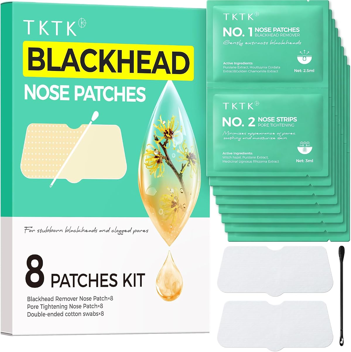 TKTK Blackhead Nose Patches, Gentle 3-Step Melting Blackhead, 8 Pcs | Painless Nose Strips, Remover Blackheads & Whiteheads, Deep Pore Cleansing, for All Skin Types, Safe for Sensitive Skin