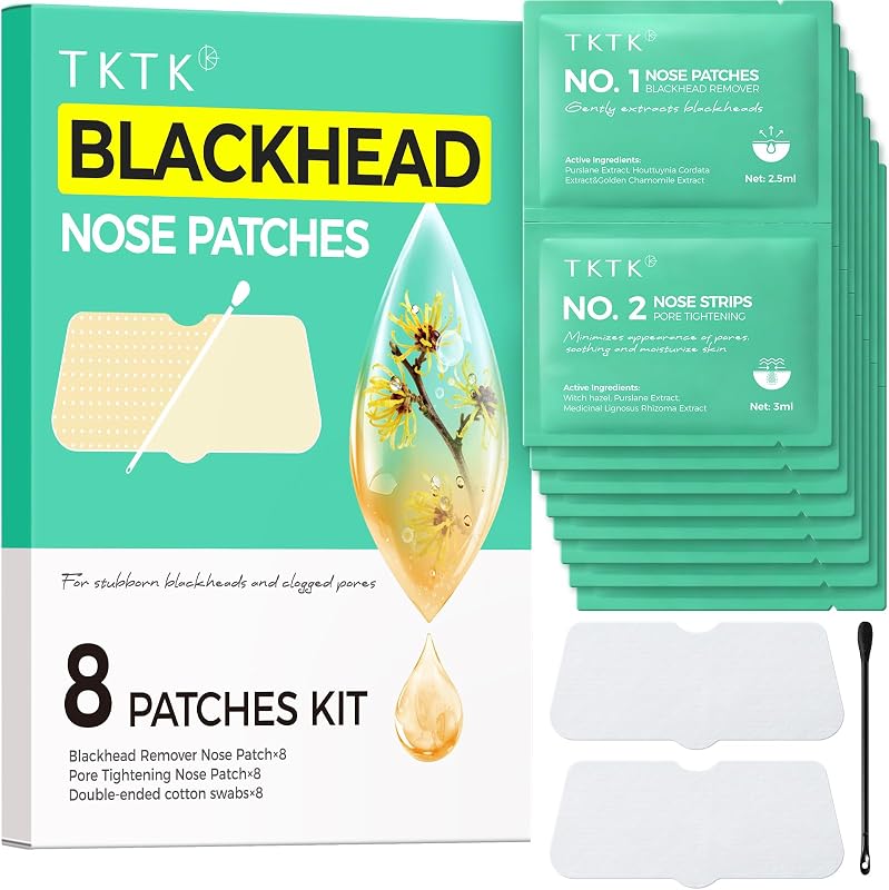 TKTK Blackhead Nose Patches, Gentle 3-Step Melting Blackhead, 8 Pcs | Painless Nose Strips, Remover Blackheads & Whiteheads, Deep Pore Cleansing, for All Skin Types, Safe for Sensitive Skin