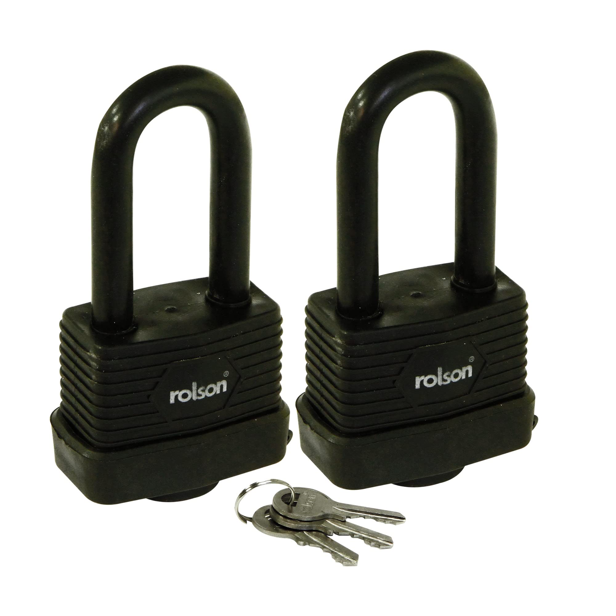 Rolson Tools 50Mm Long Shackle Laminated Steel Keyed Alike Padlocks, 2 Pack