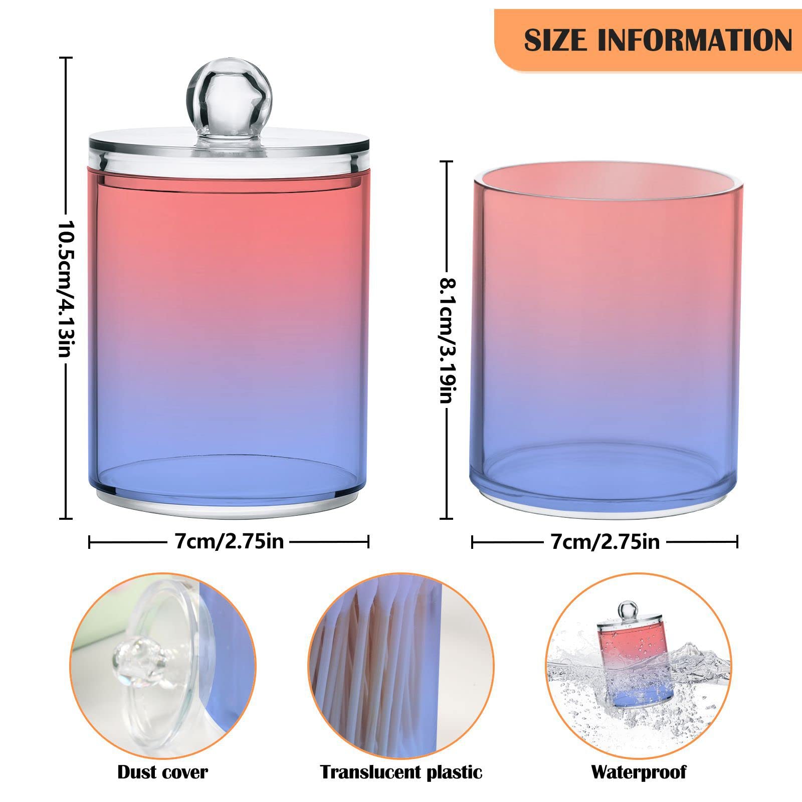 Sky Blue Pink Qtip Dispenser Apothecary Jars Bathroom Qtip Holder Storage Canister Plastic Jar 10 Oz for Cotton Ball Swab Round Pads Floss 2pcs