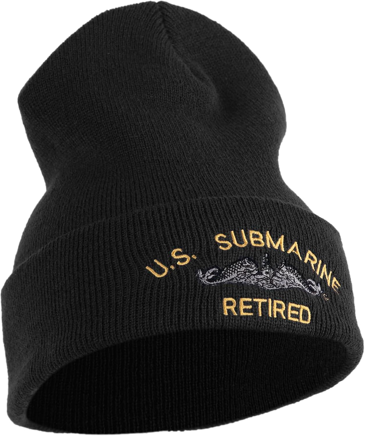 US Submarine Retired Military Embroidered 12 inch Cuffed Knit YP Long Beanie