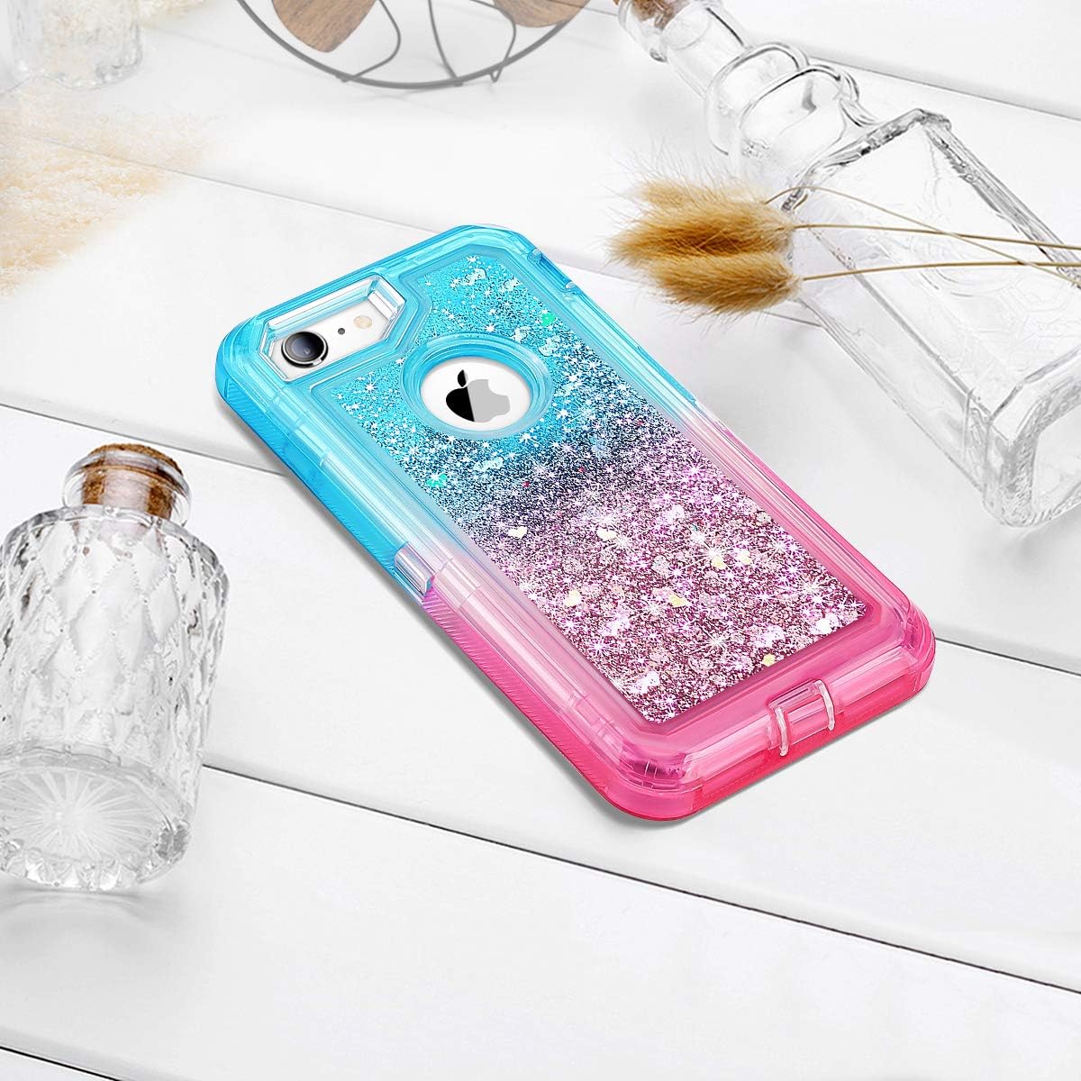 Coolden Case for iPhone 6S Plus Case Protective Glitter Case for Women Girls Cute Bling Sparkle Heavy Duty Hard Shell Shockproof TPU Case for 5.5 Inches iPhone 6 Plus 7 Plus 8 Plus, Aqua Pink
