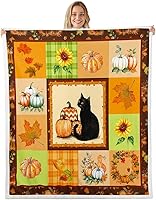 Vista 15 de Fall Sunflowers Throw Blanket,Thanksgiving Day Pumpinks Bed Plush Blanket for Living Room Decor,Rustic Geometric Grids Couch Bed Sofa Soft Cozy Kids
