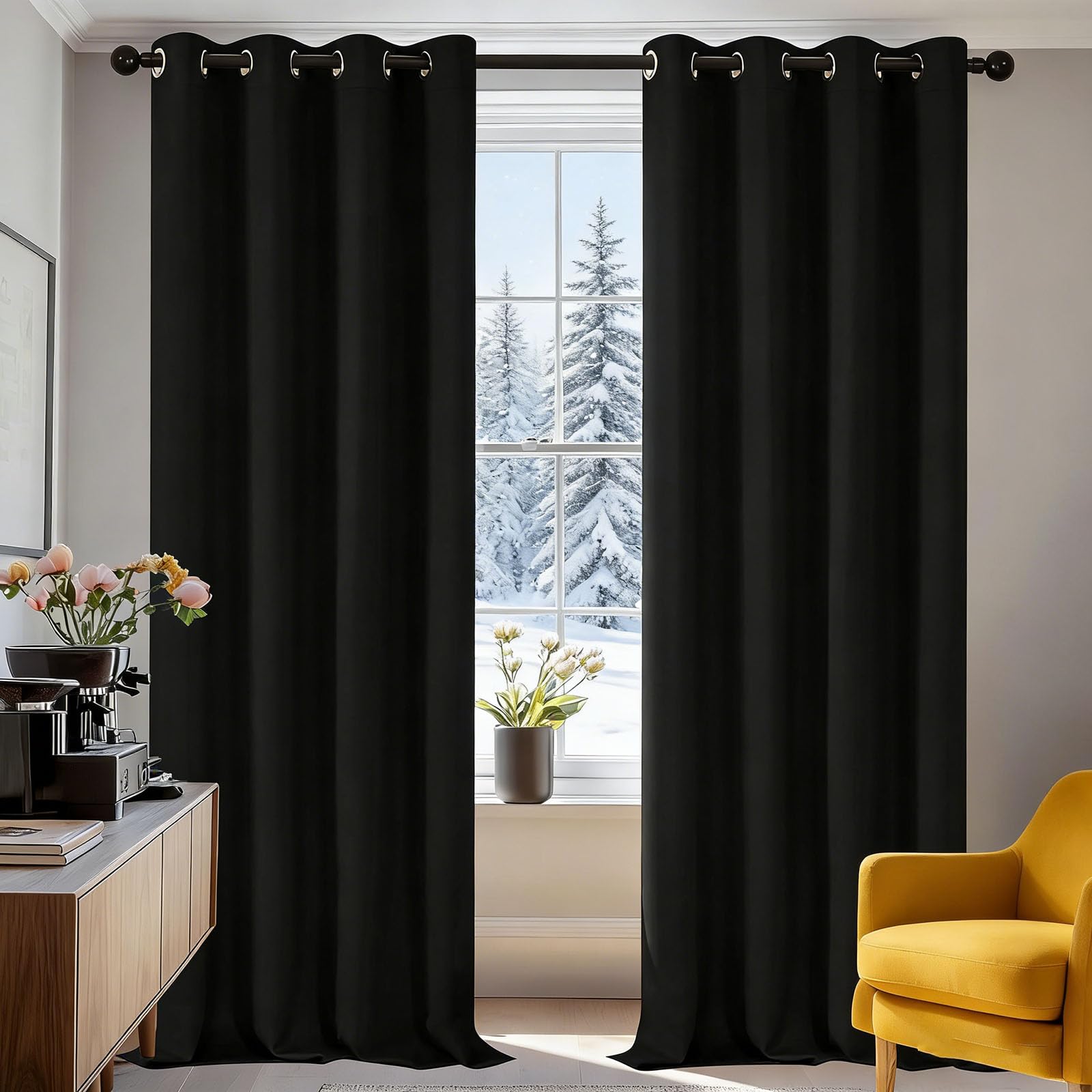 Rideau occultant noir 110x230 cm thermique isolant pour porte et dressing