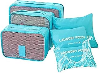 حقيبة سفر مكعبة من البوليستر مقاومة للماء لتنظيم الملابس والامتعة بسعة كبيرة ومتينة 6 قطع ازرق