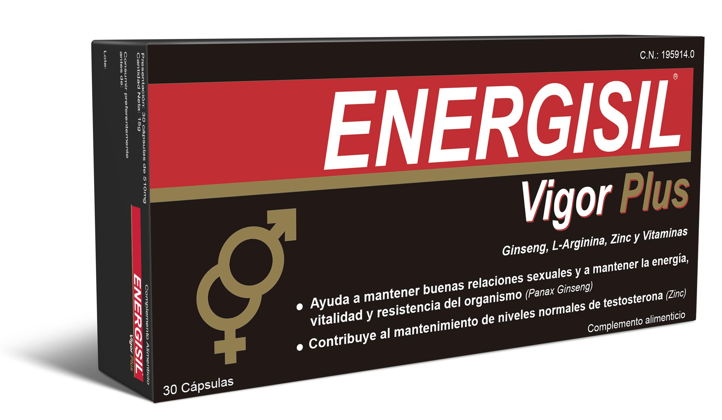 Energisil Vigor Plus 30 Cápsulas - Pack de 3 Unidades - Tratamiento para 1 Mes y Medio - con Ginseng, L-Arginina, Vitaminas y Zinc – Ayuda a Mantener la Vitalidad y al Rendimiento Sexual Masculino