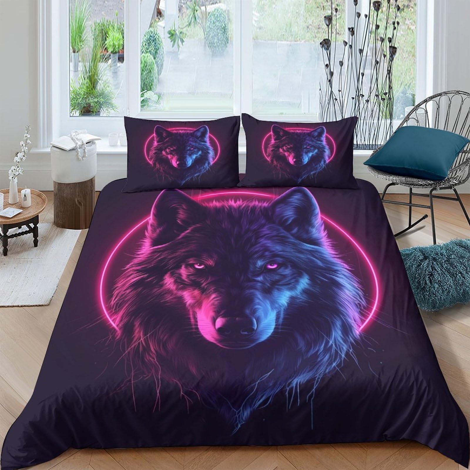 BARDYS Wolf 3D Print Wild Animals Quilt Cover Comforter Covers for Boys Girls Duvet Cover with Pillow Cases Bedding Set Soft Microfiber with Zipper Closure 3 Pieces King（220x240cm）