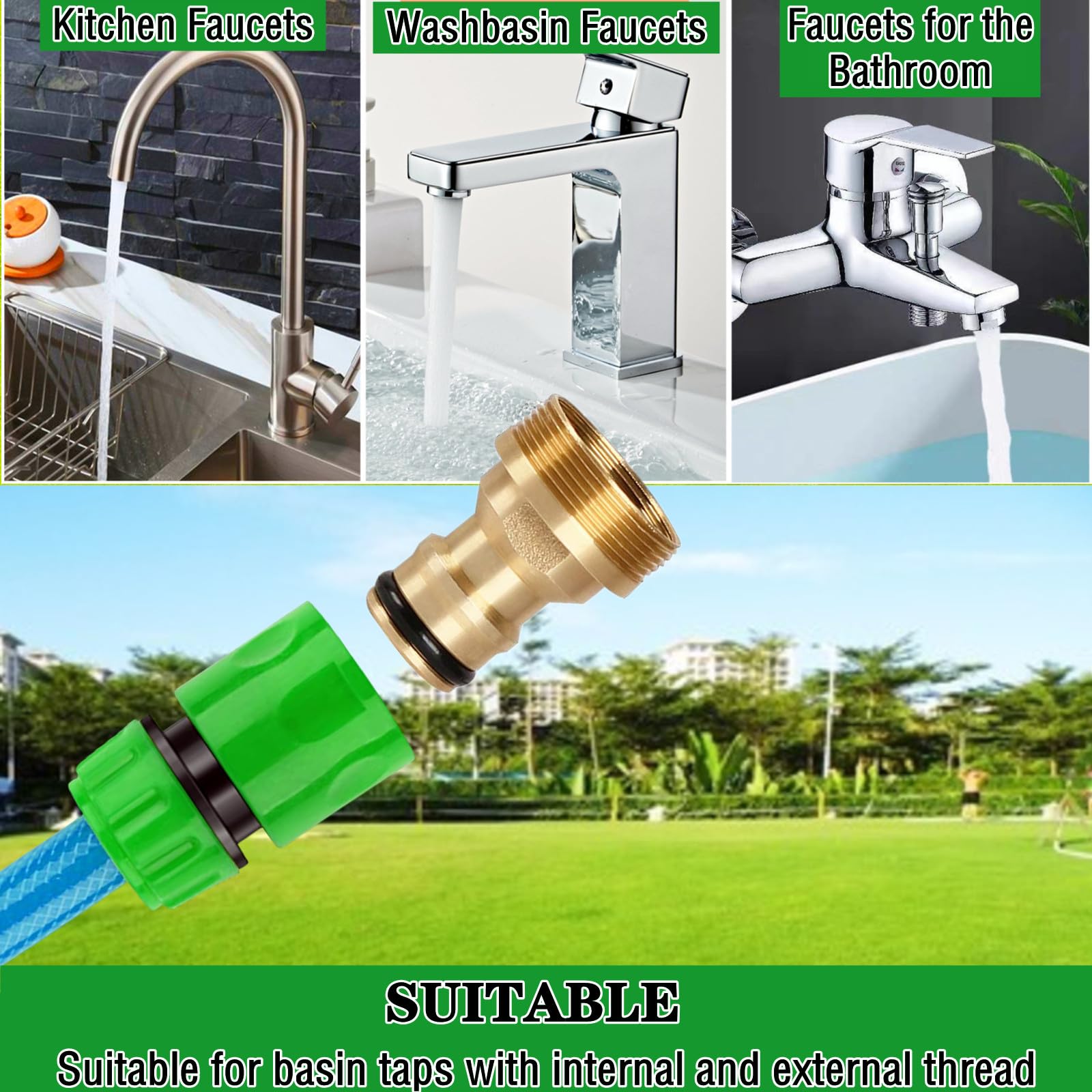 Universal Kitchen Tap Hose Connector 22mm Female 24mm Male Threaded Fitting for Sink Mixer, Green - Image 4