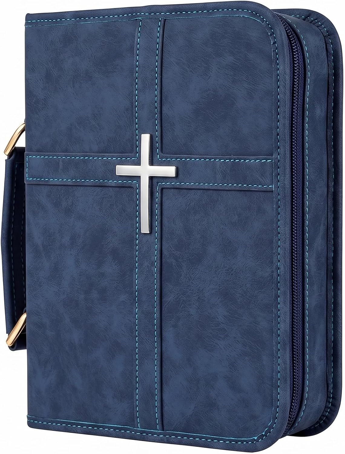 Bible Cover Case PU Leather Bible Bag with Handle and Phone Pocket Large Protective Scripture Carrier with Cross Design for Men Women Church Study Gifts