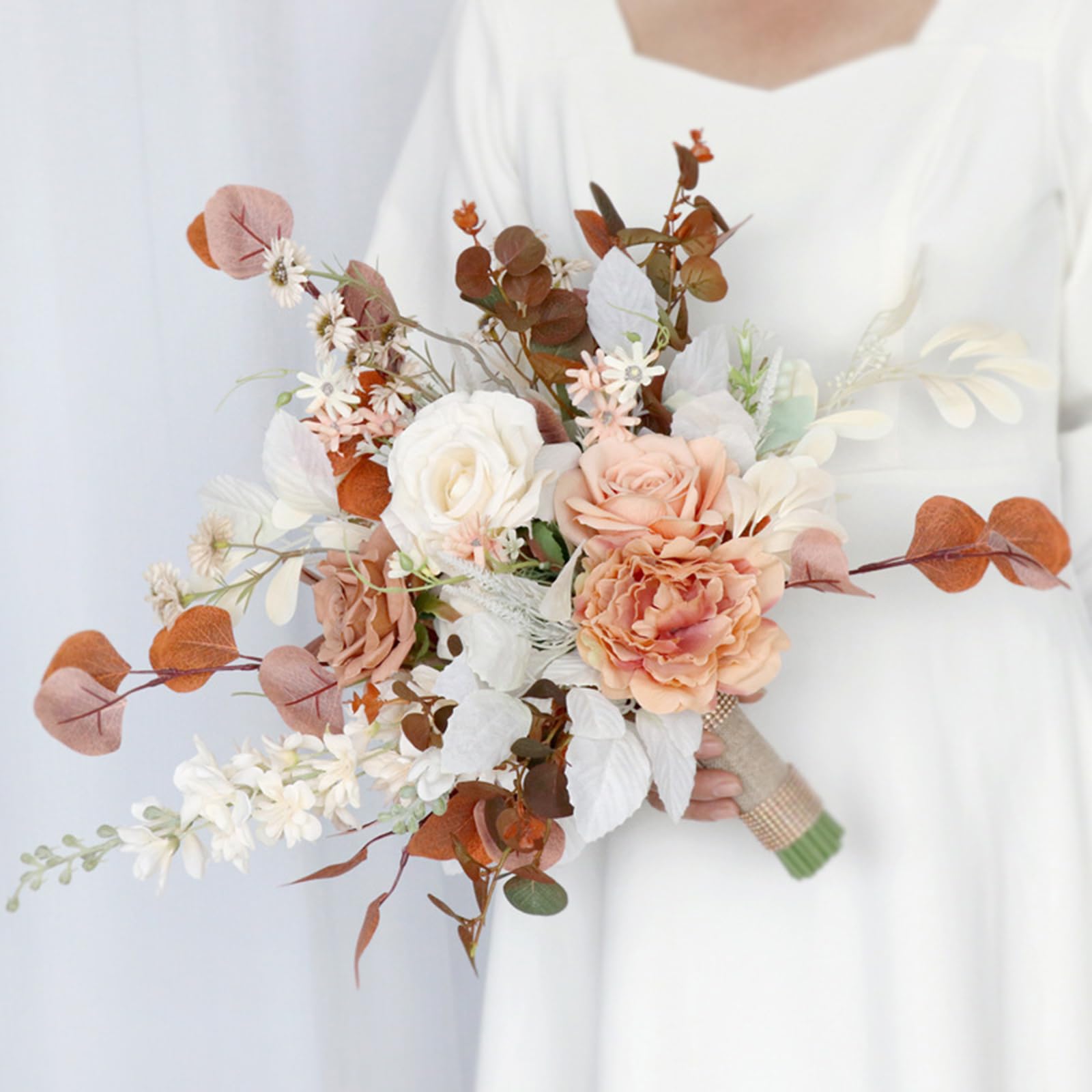 HJRegaFimu Bride Bouquets For Wedding Romantic Bridal Bouquet Artificial Rose Flower Bridesmaids Fake Flowers Toss Party Church