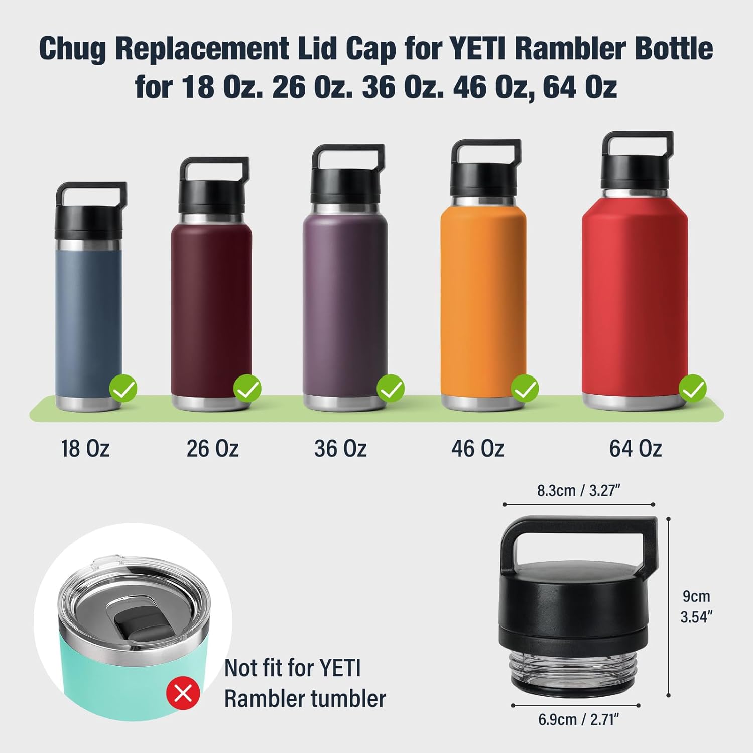 Chug Cap for YETI Rambler Bottle, Screw Top Lid Compatible with YETI Rambler Bottle 18oz/26oz/36oz/64oz - Image 6