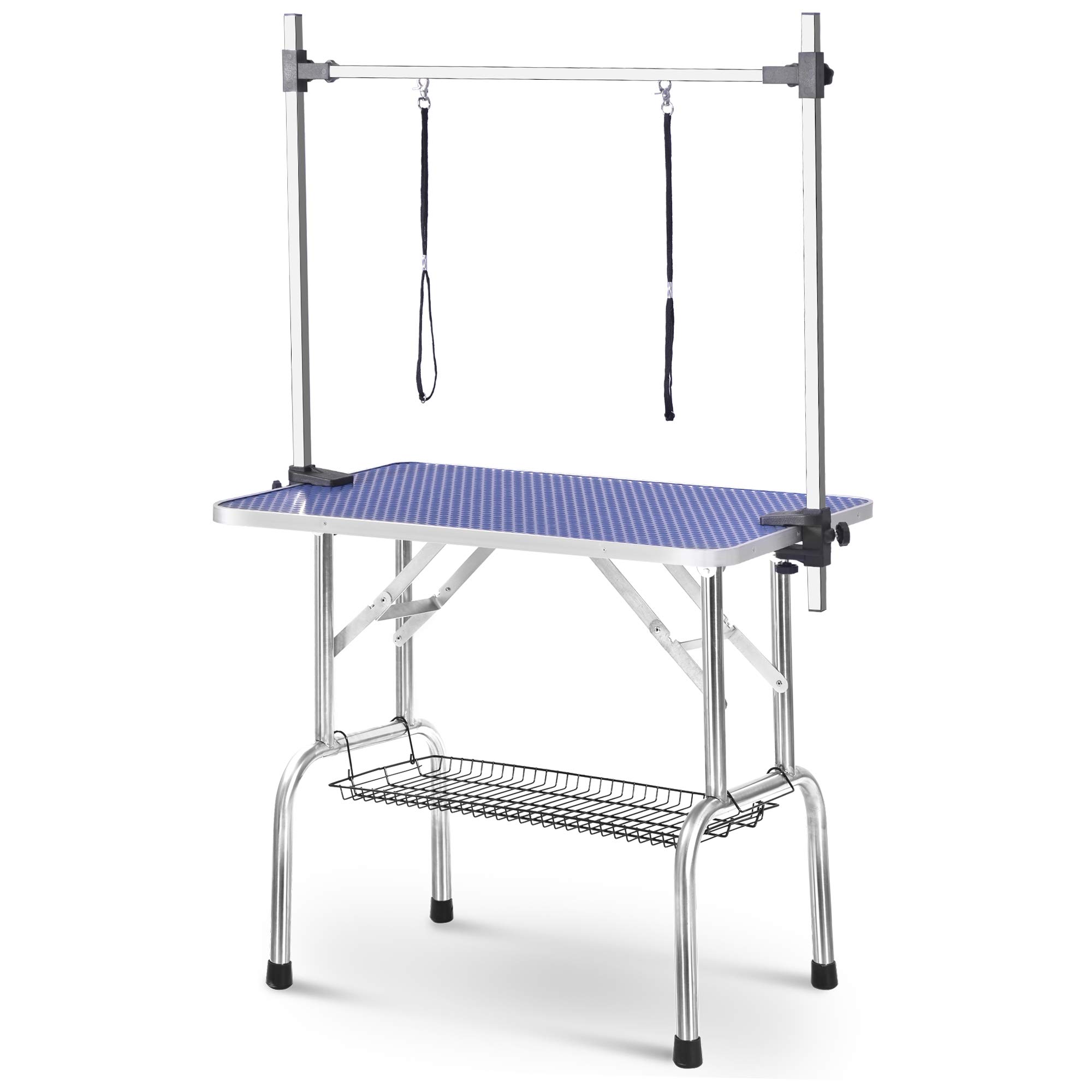 Mesa de aseo para mascotas, altura ajustable, antideslizante, mesa de aseo profesional para perros grandes, extragrande, 117 x 61 x 76 cm, plegable y portátil, color azul