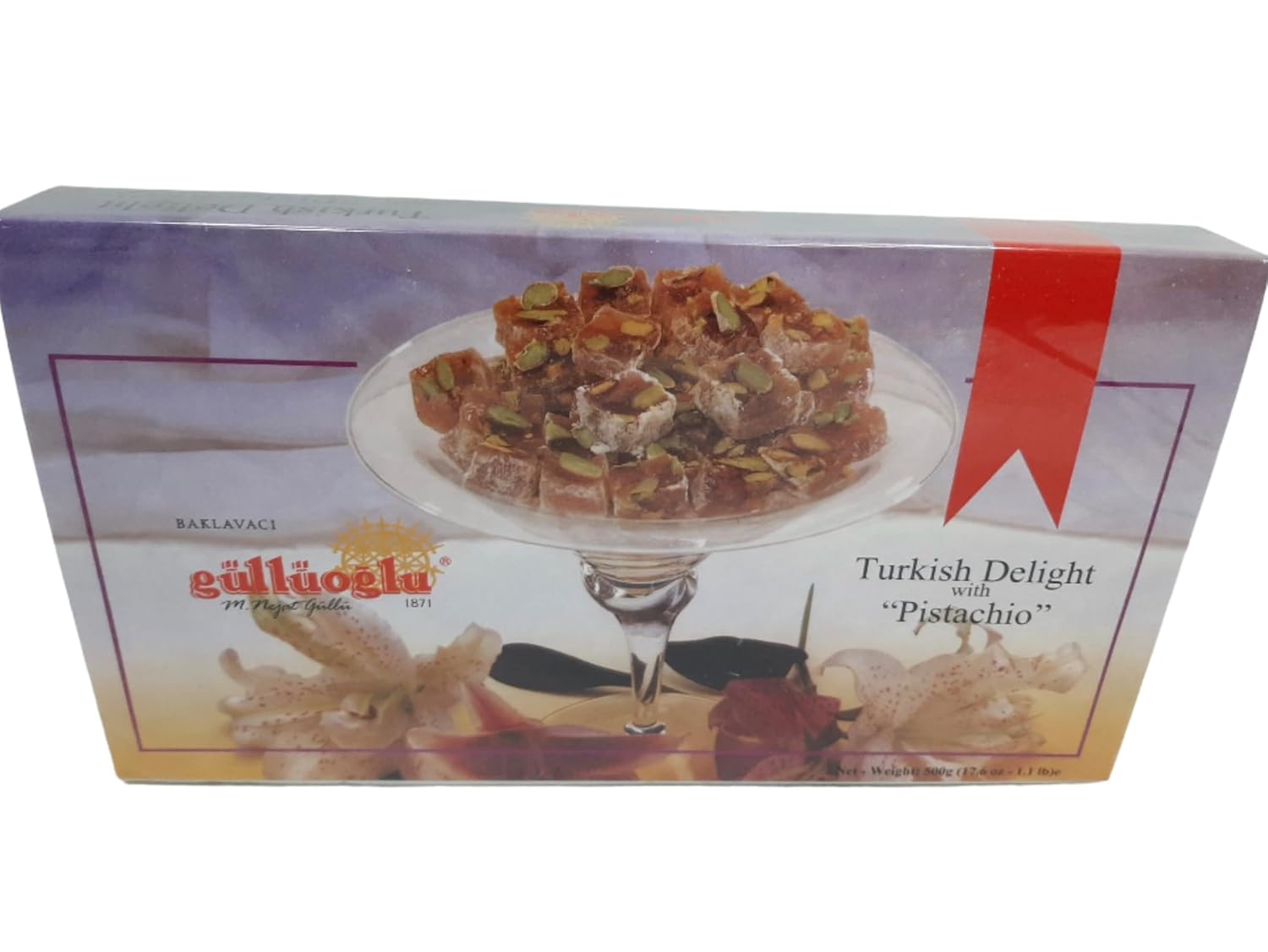 Gulluoglu Turkish Delight with Pistachio, 17.6oz - 500 gr (1 pack), daily fresh shipment from Istanbul/Turkey