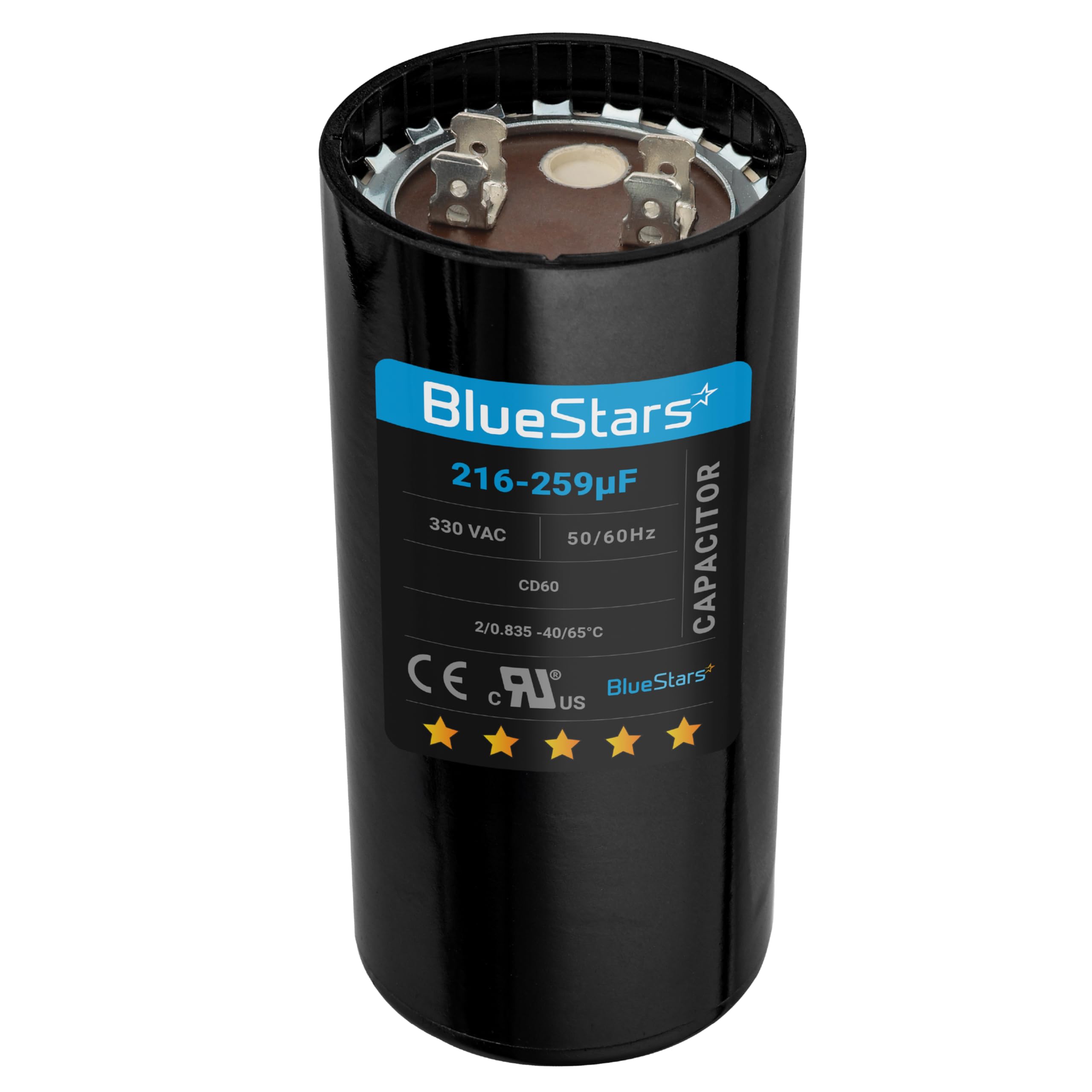 216-259 uF/MFD 330V Round Start Capacitor Replacement Part by Blue Stars - Exact Fit for AC Motor Run or Fan Start and Cool or Heat Pump Air Conditioner