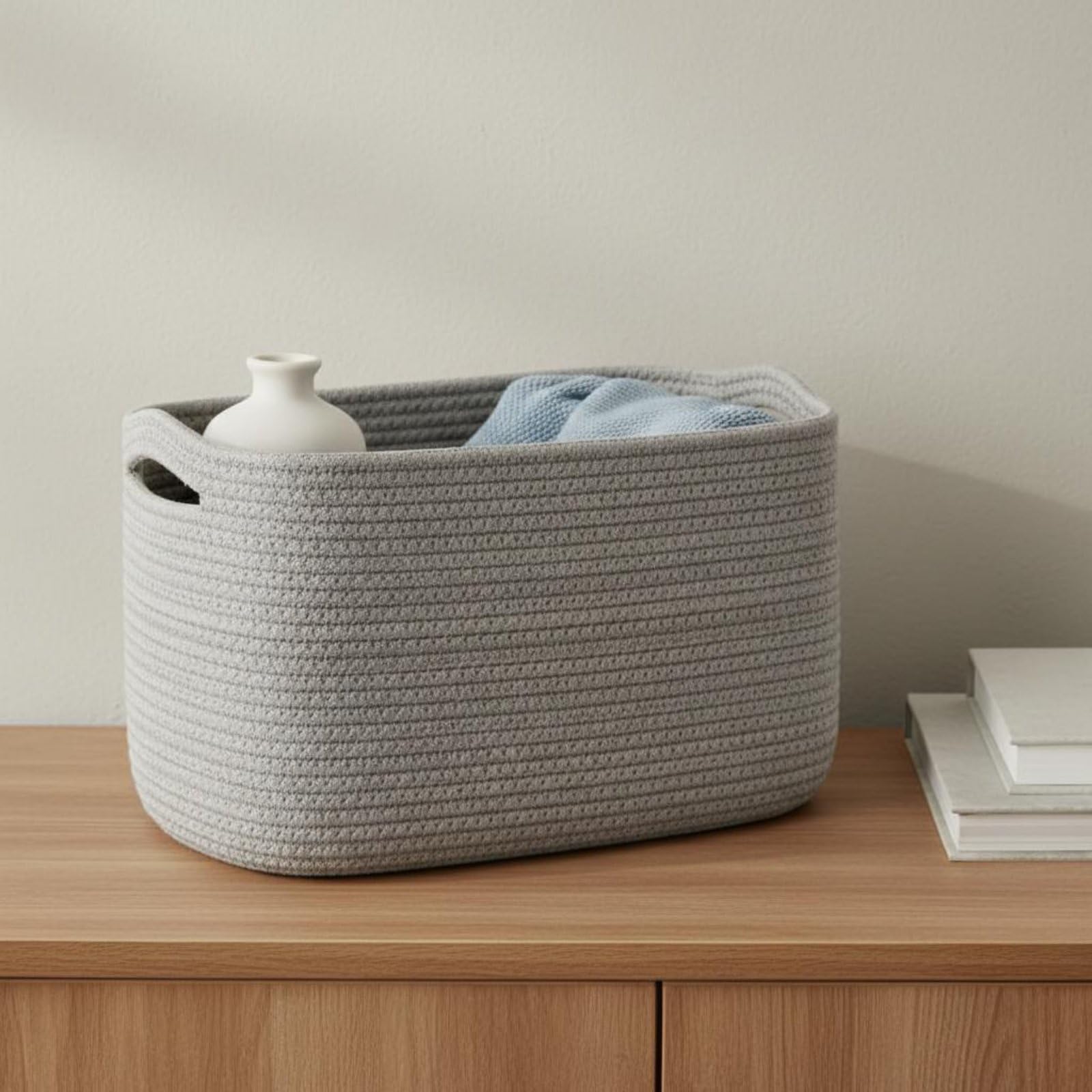 Cesta Rectangular Tejida Multiuso Cesto Ropa Sucia Gran Capacidad Cesto Ropa Sucia para Dormitorio, Gris Claro Sólido, size to 1