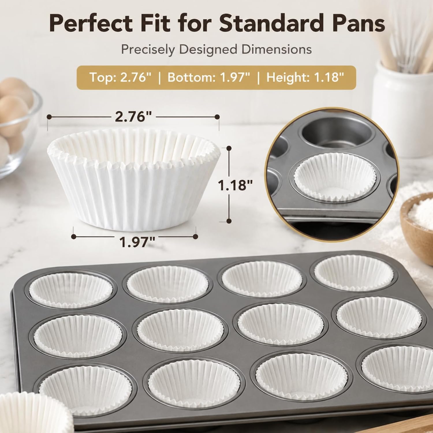 200 Count Non-stick Standard White Cupcake Liners, Food-grade Parchment Muffin Liners, Greaseproof Baking Cups for Cupcakes, Muffins and Nuts