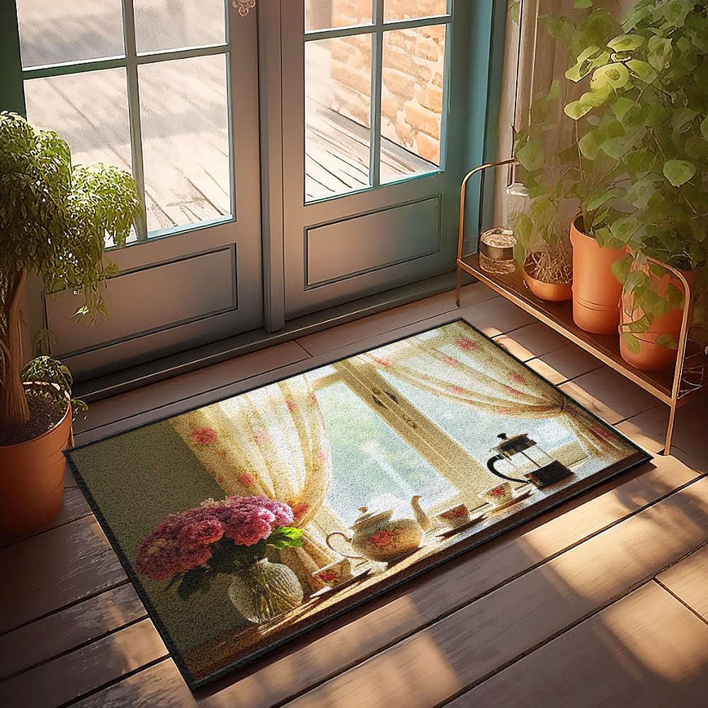 Paillasson motif floral automne 65 x 90 cm pour entrée de maison