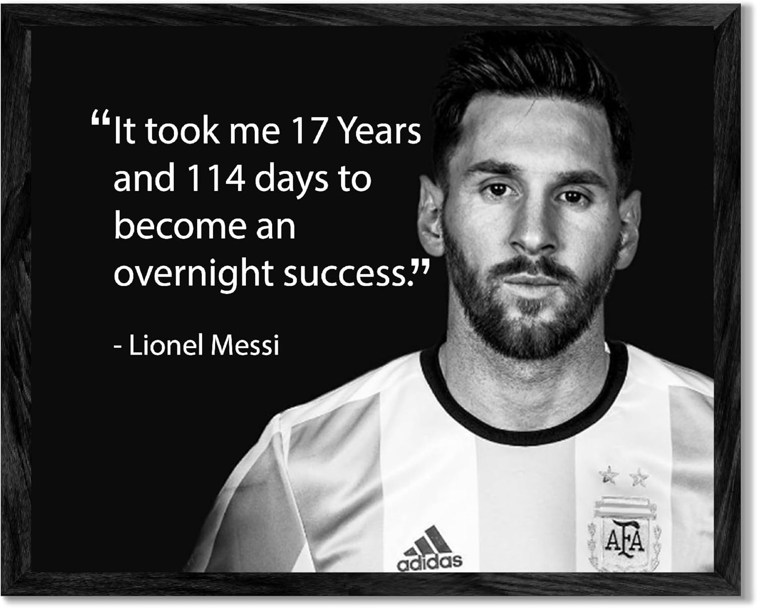 “It Took Me 17 Years and 114 Days to Become an Overnight Success” – Inspirational Soccer Quote Wall Art Print – Motivational Sports Poster for Bedroom, Office, Gym, or Locker Room – 8x10 Unframed