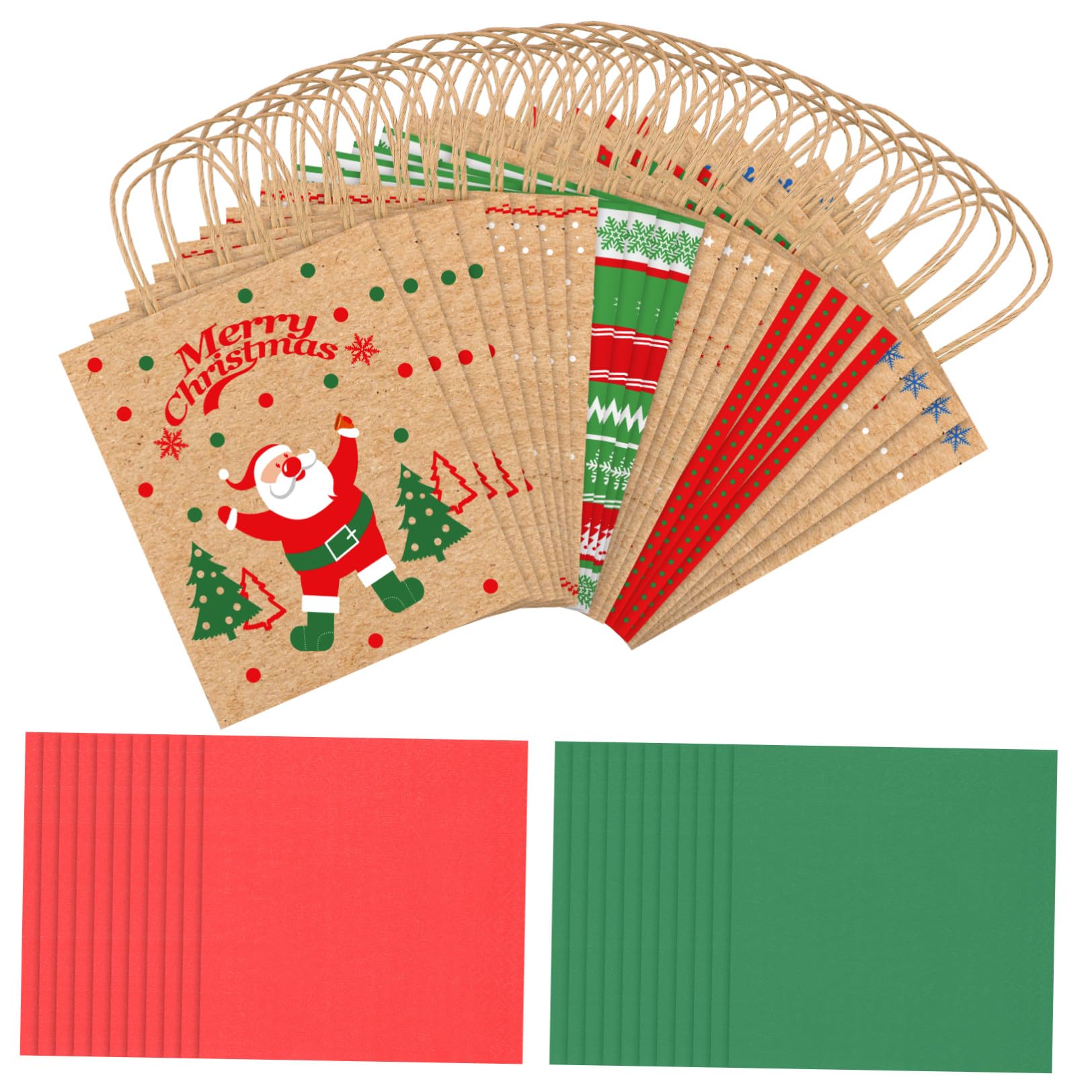 STOBOK 24PCS Weihnachten Kraft Taschen| 6 Verschiedene Designs Urlaub Goodie Bags Groß mit Seidenpapier Wiederverwendbare Weihnachten Treat Süßigkeiten Taschen mit