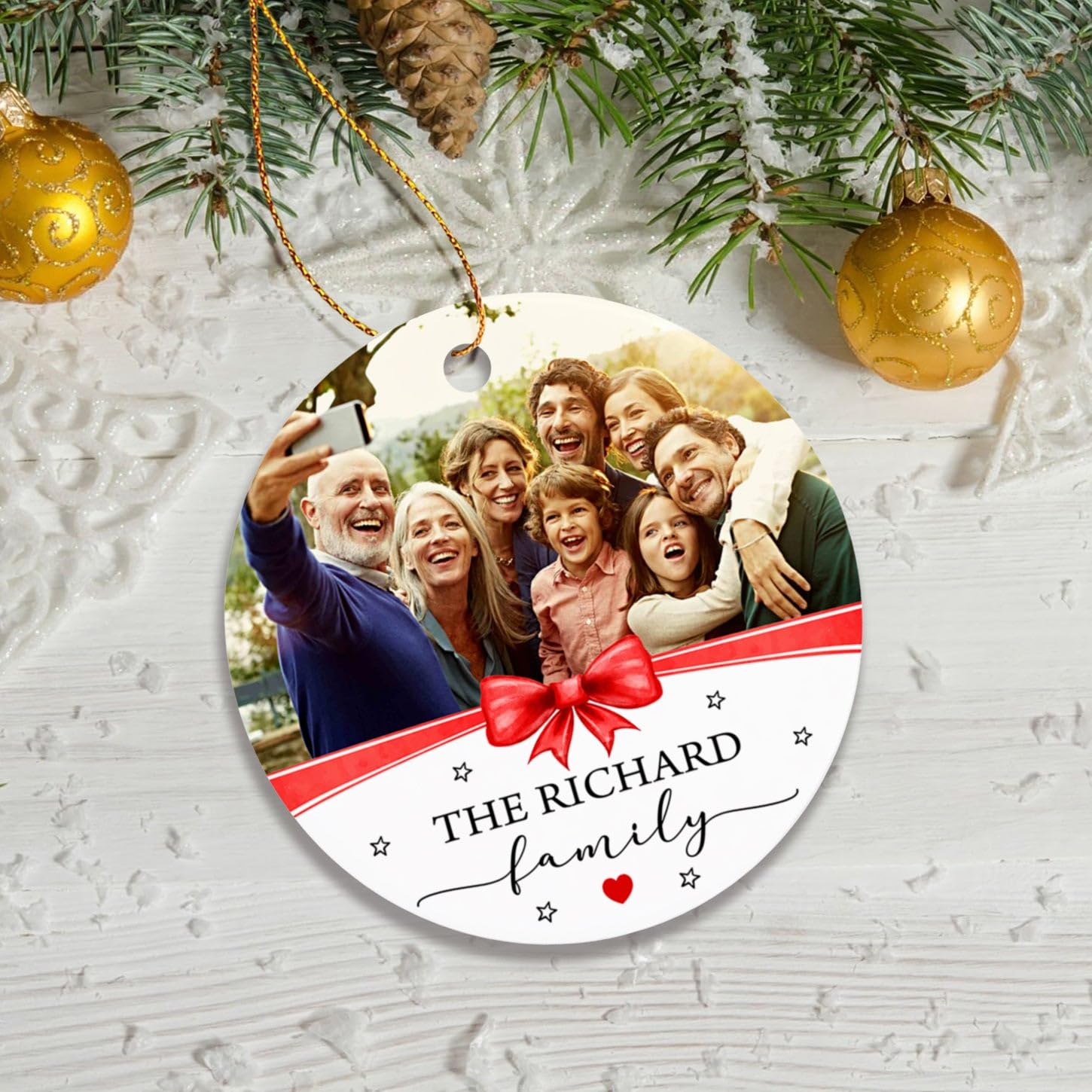 Personalized Family Christmas Ornament With Photo - Custom Picture Name Gift for 2025 - Upload Any Photo for Xmas Tree Decorations