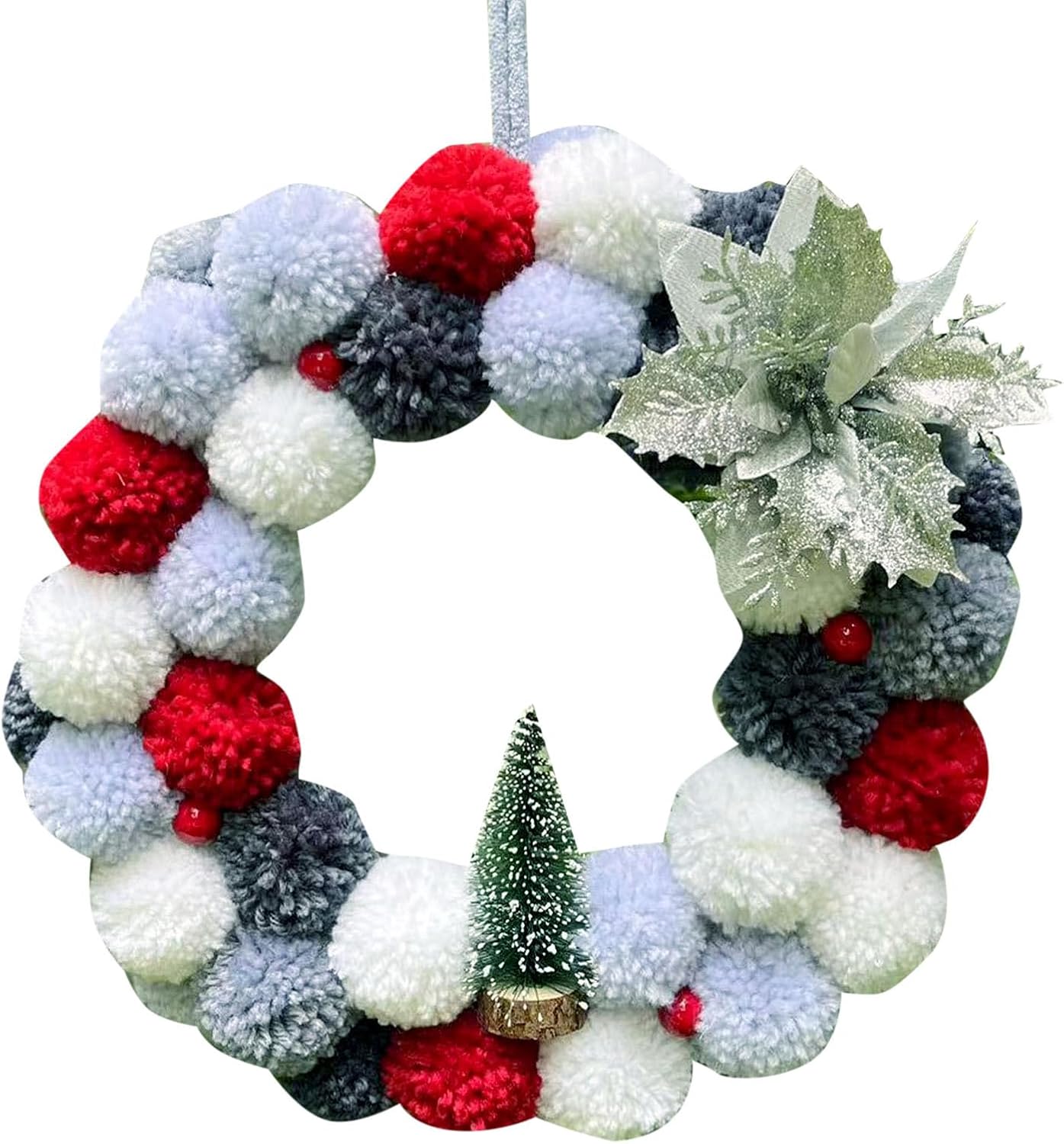 AOLHXY Christmas Wool Felt Pom Pom Wreath,Christmas Front