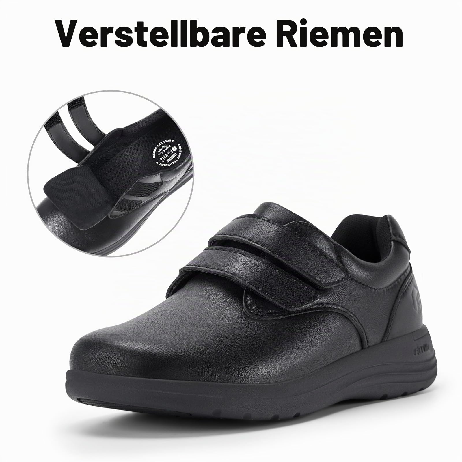 FitVille Diabetiker Schuhe Damen Extra Weit Leder Schuhe Hausschuhen Orthopädische Schuhe mit Klettverschluss Verstellbare Gesundheitsschuhe Bequemer Elegant Walkingschuhe für Geschwollene Füße