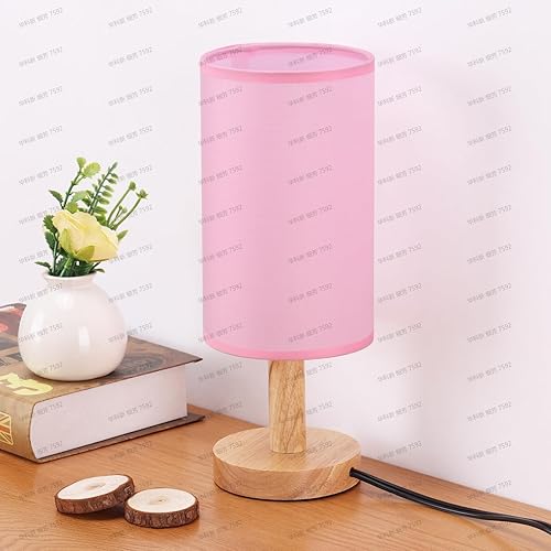Miniatura 18 de Lámpara de mesita de noche pequeña para dormitorio, base de madera redonda natural y pantalla de lino de tela, acogedora luz de mesa nocturna
