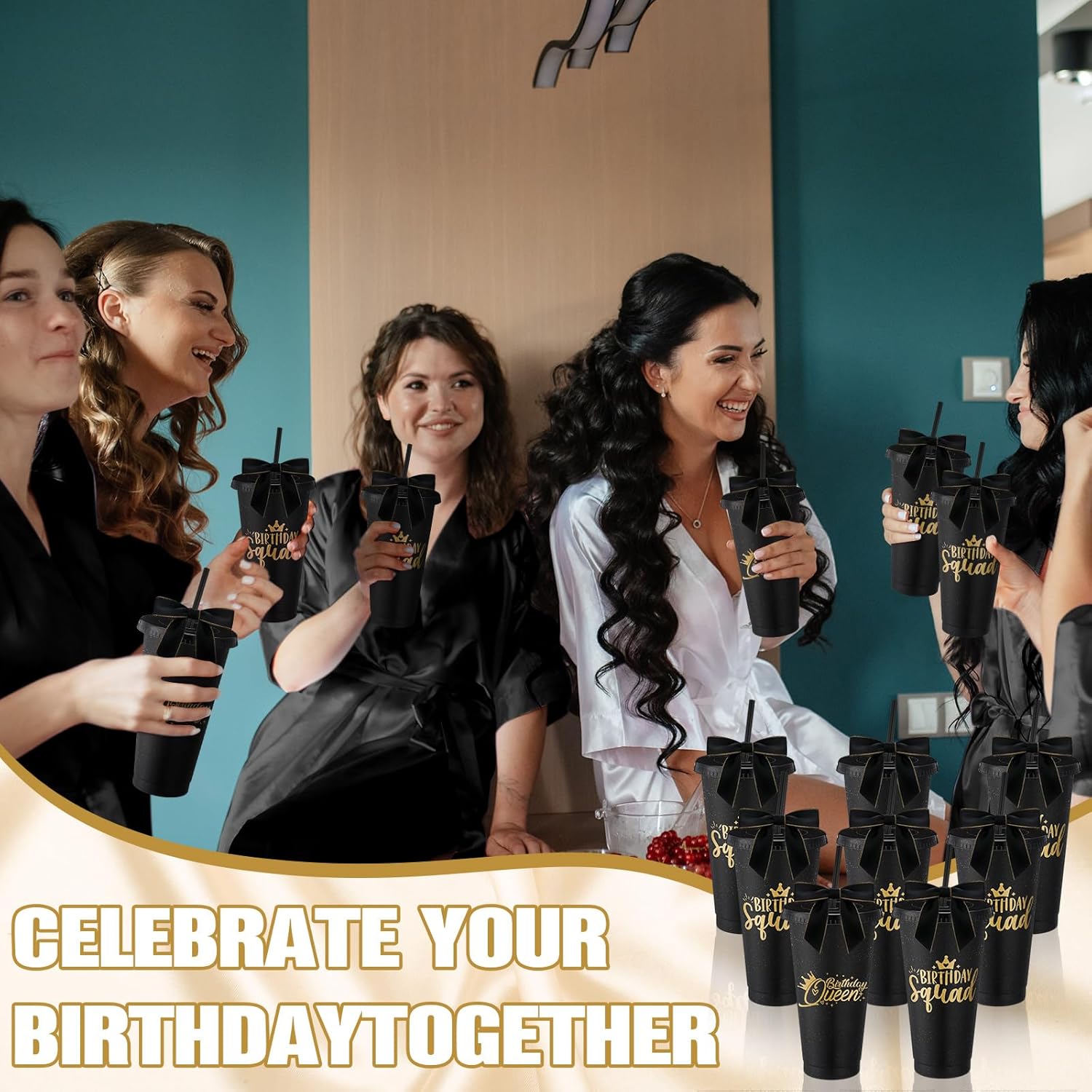 8 Set Birthday Party Glitter Tumblers 24 oz Birthday Squad Birthday Queen Plastic Tumblers with Lid Straw and Twist Bow for Birthday Decorations Party Favor for Women(Black) - Image 6