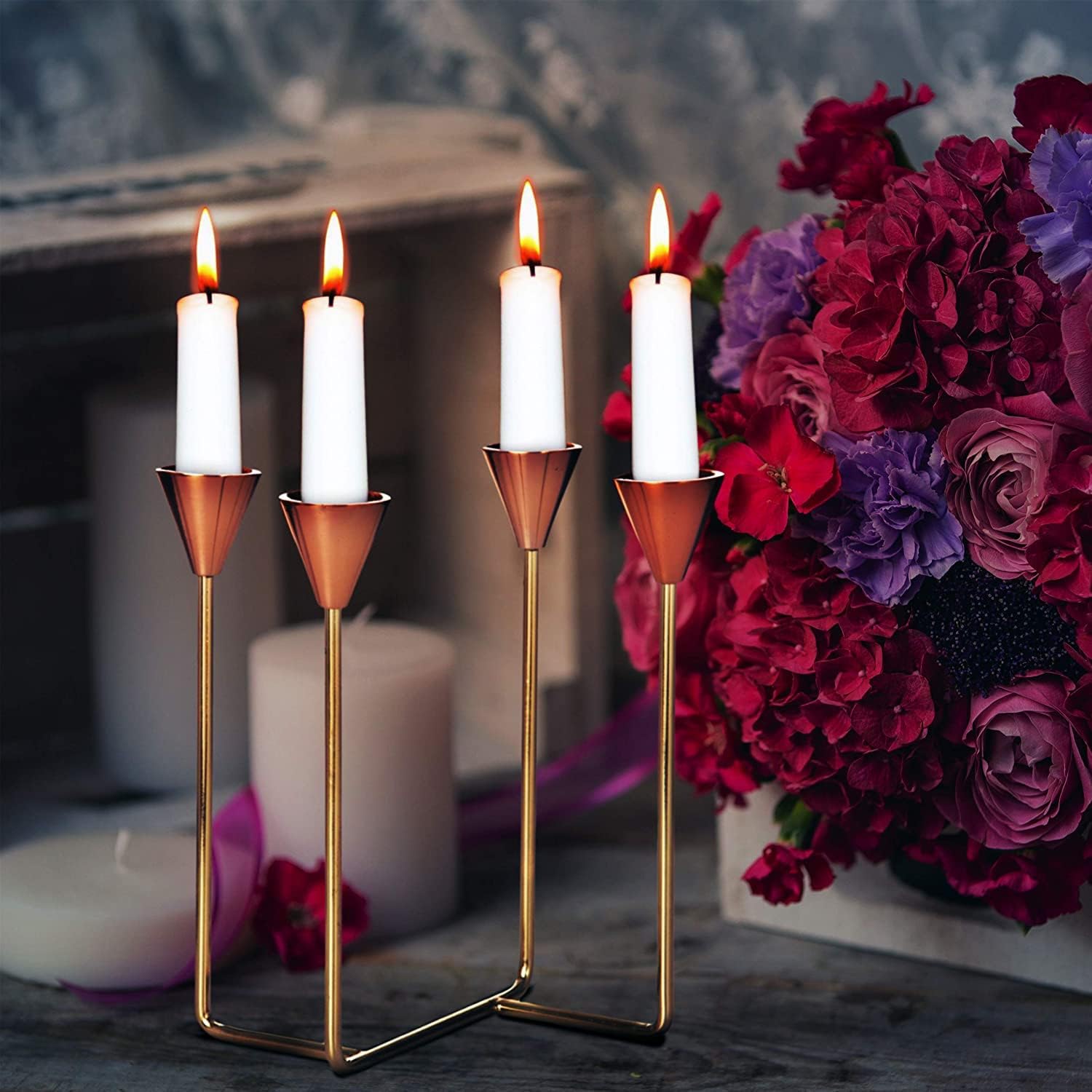 House Of Sajja Aluminium and Steel Candelabra/Candlestand for 4 Candles
