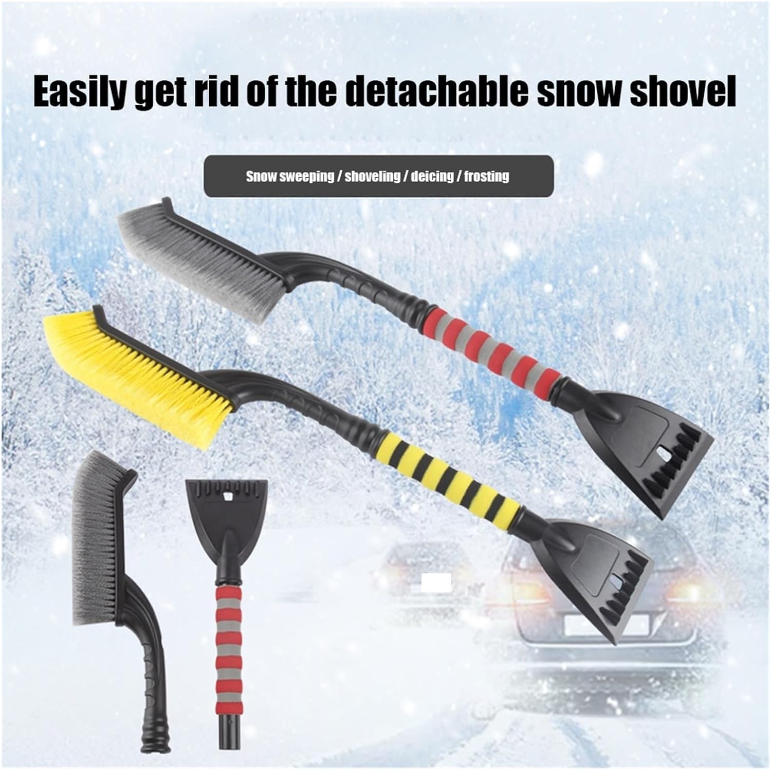 Detachable Winter Car Snow Shovel & Brush Set – Ergonomic Ice Scraper, Windshield Snow Brush, and Multi-Purpose Cleaning Tool for Vehicle and Home
