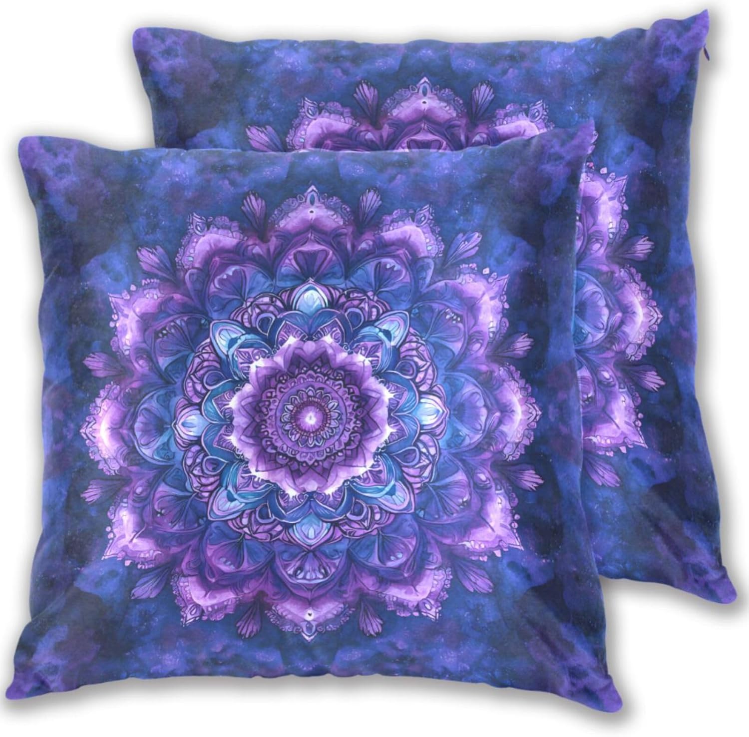 Decorative Throw Pillow Covers Pack of 2, Blue Purple Tie Dye Mandala Velvet Throw Pillow Cases for Couch Pillows Cover Bedroom Outdoor, Pillows Covers 18x18 Inch