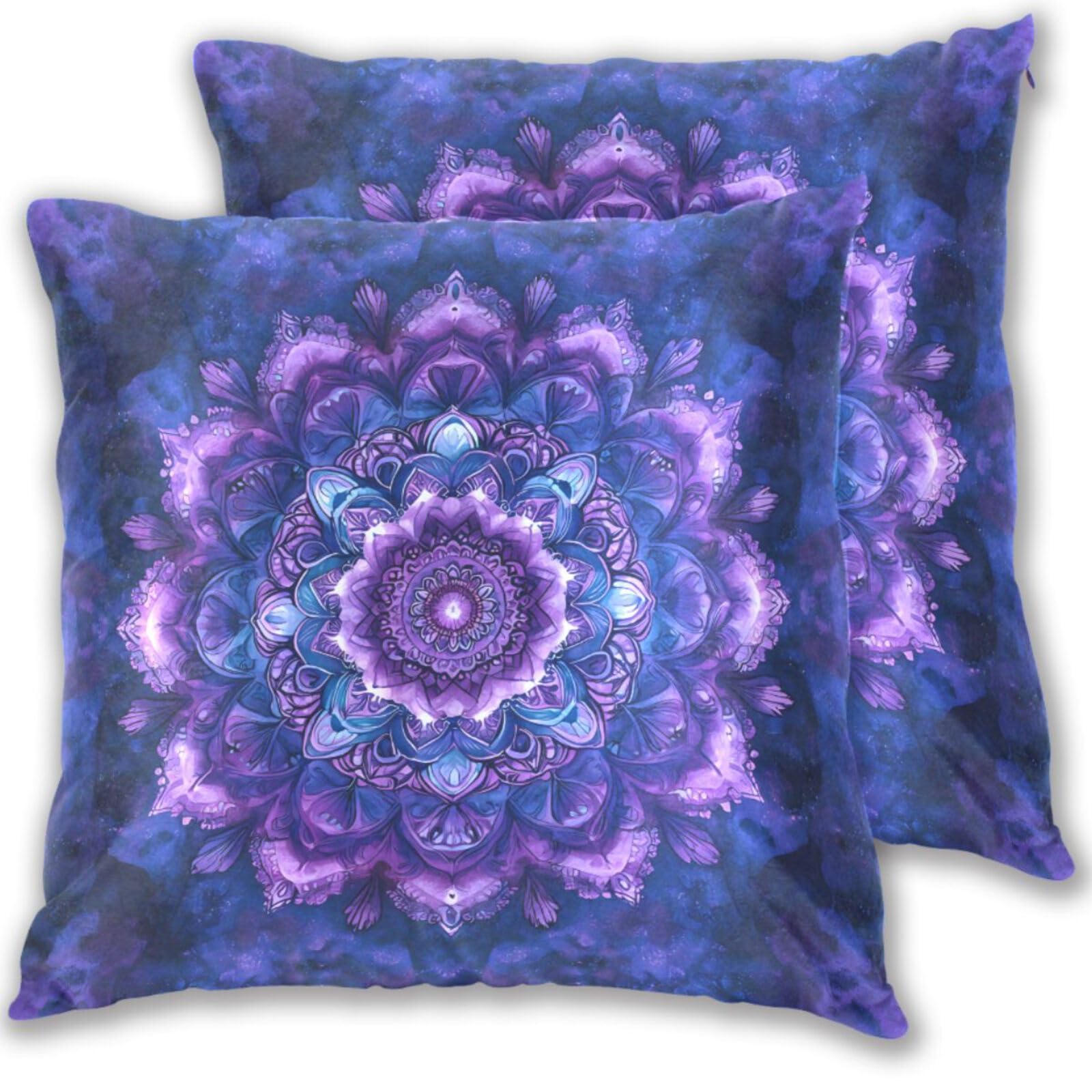 zyrtty Decorative Throw Pillow Covers Pack of 2 Blue Purple Tie Dye Mandala Velvet Throw Pillow Cases for