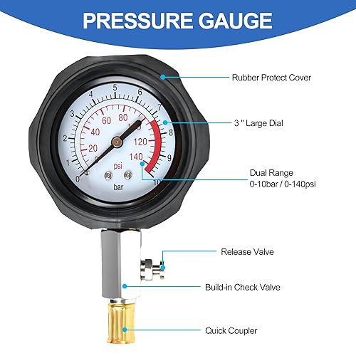 Miniatura 6 de Herramienta de prueba de presión de aceite 0-140 PSI PressureTestHerramientas de diagnóstico de aceite de motor Probador de presión de aceite Kit de