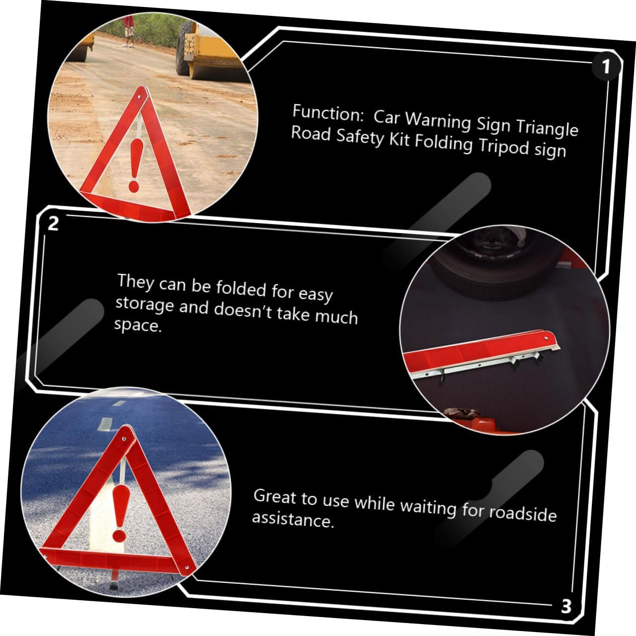 4pcs Car Safety Triangle Warning Sign Kit Portable Reflective Roadside Alert for Vehicles Sturdy and Wind-Resistant for Road Construction and Vehicle Maintenance