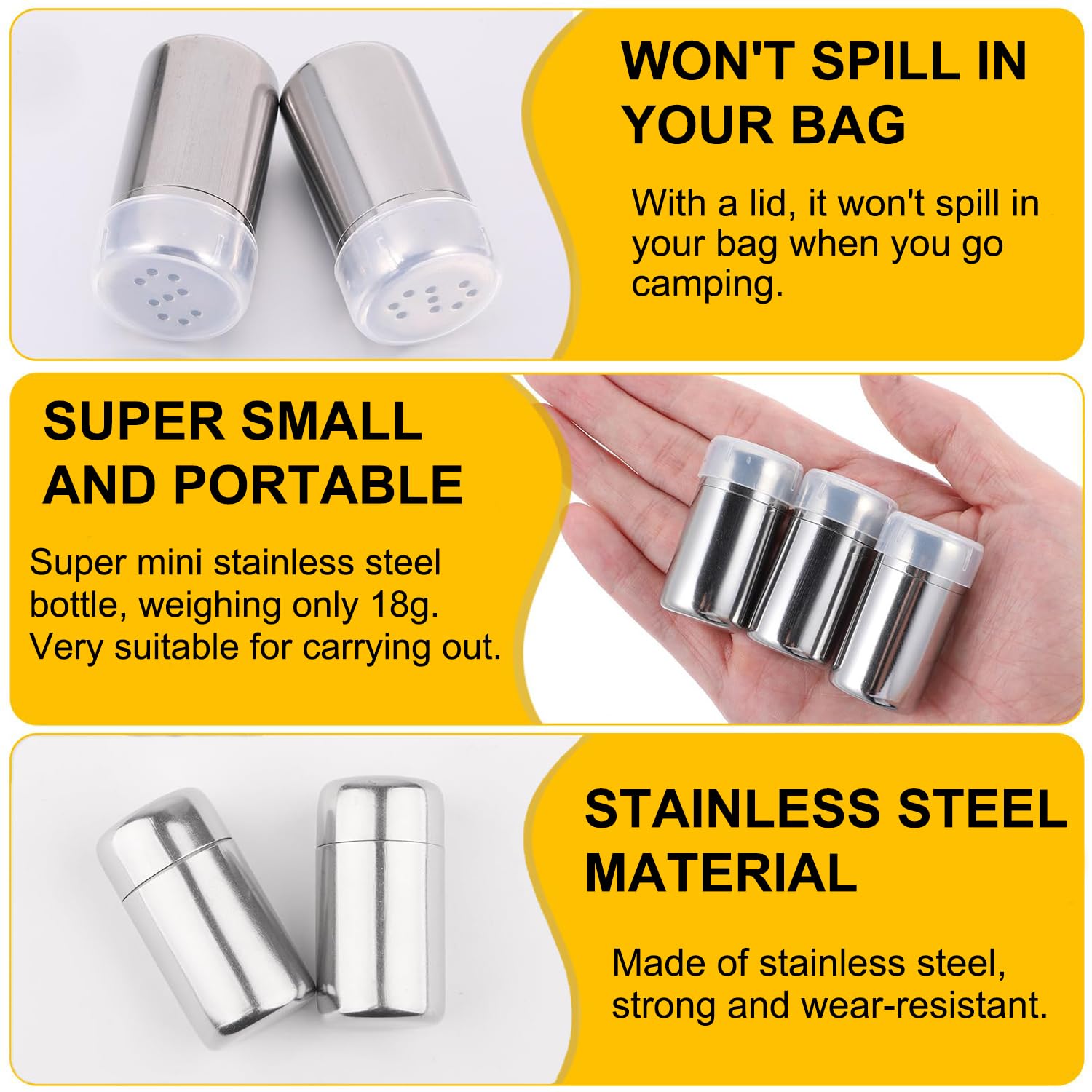 IKOPFLN 6 pezzi mini saliera da 5 ml con coperchio, spargisale per campeggio, sale in acciaio inox, adatto per ristoranti, campeggio e barbecue all'aperto