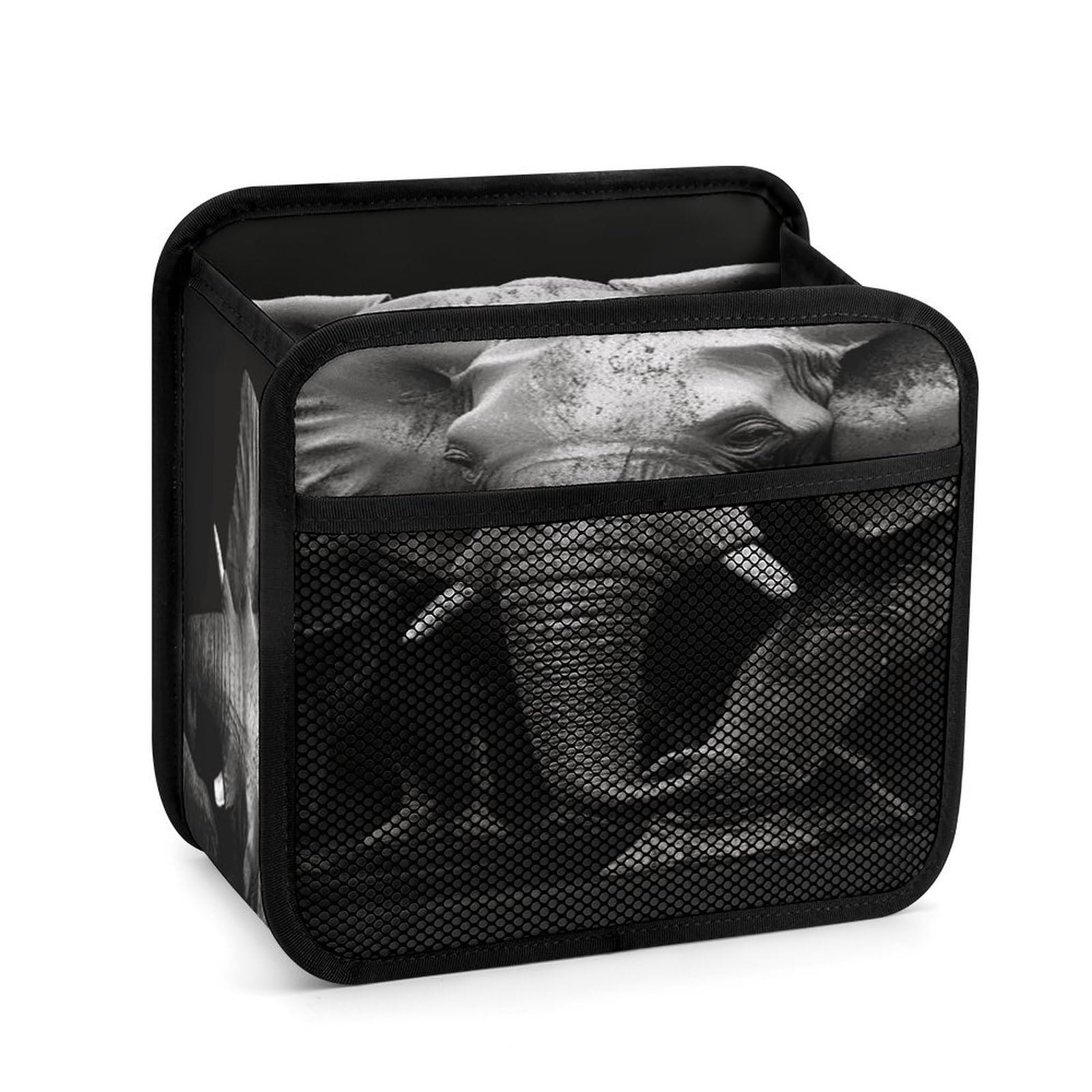 Btcowzrv Style 3D Gray Elephant Car Seat Back Organizer, Pu Leather Hanging Backseat Car Organizer With Elastic Mesh Pocket, Storage Bag For Most Vehicles