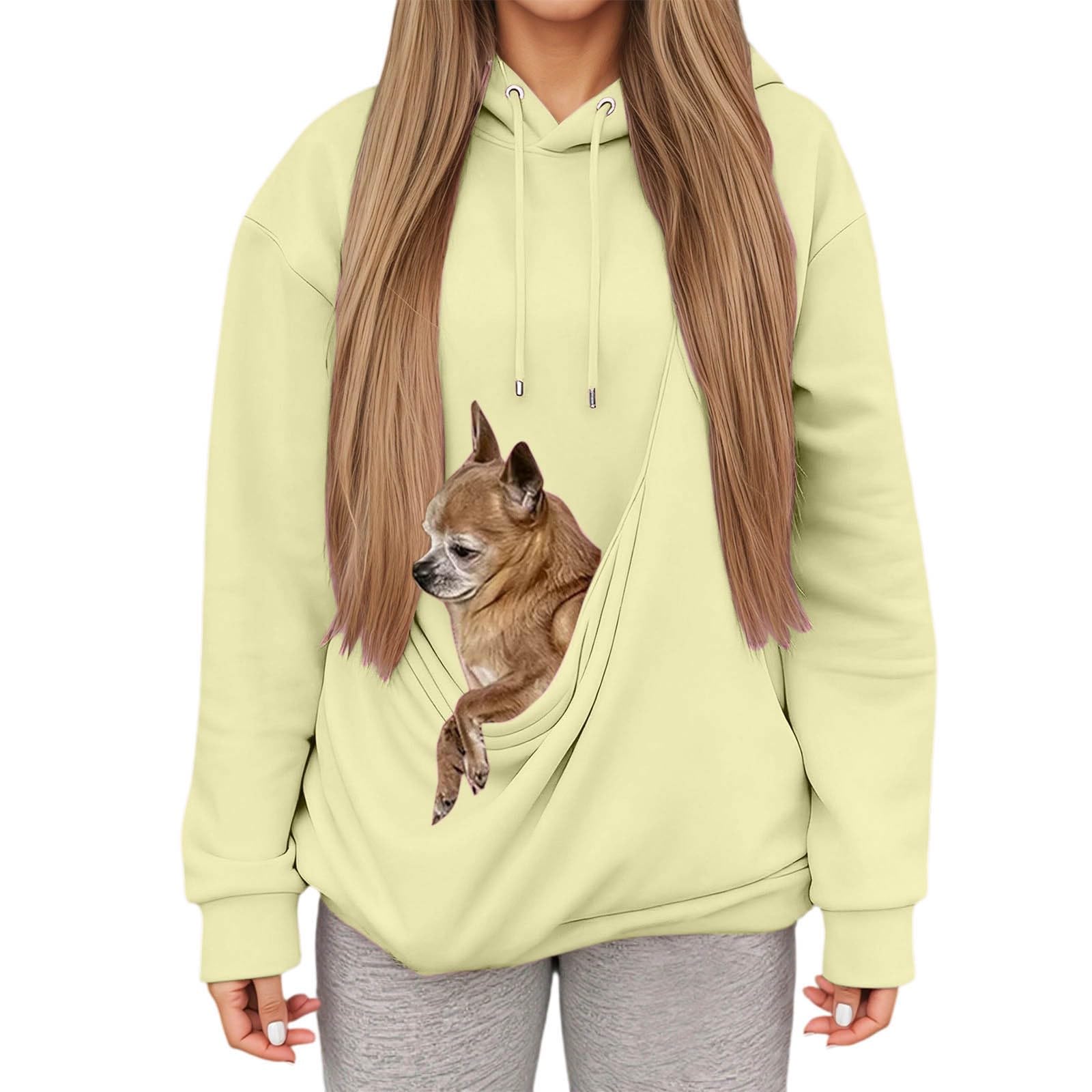 Sweat à capuche manches longues confortable jaune taille S surdimensionné