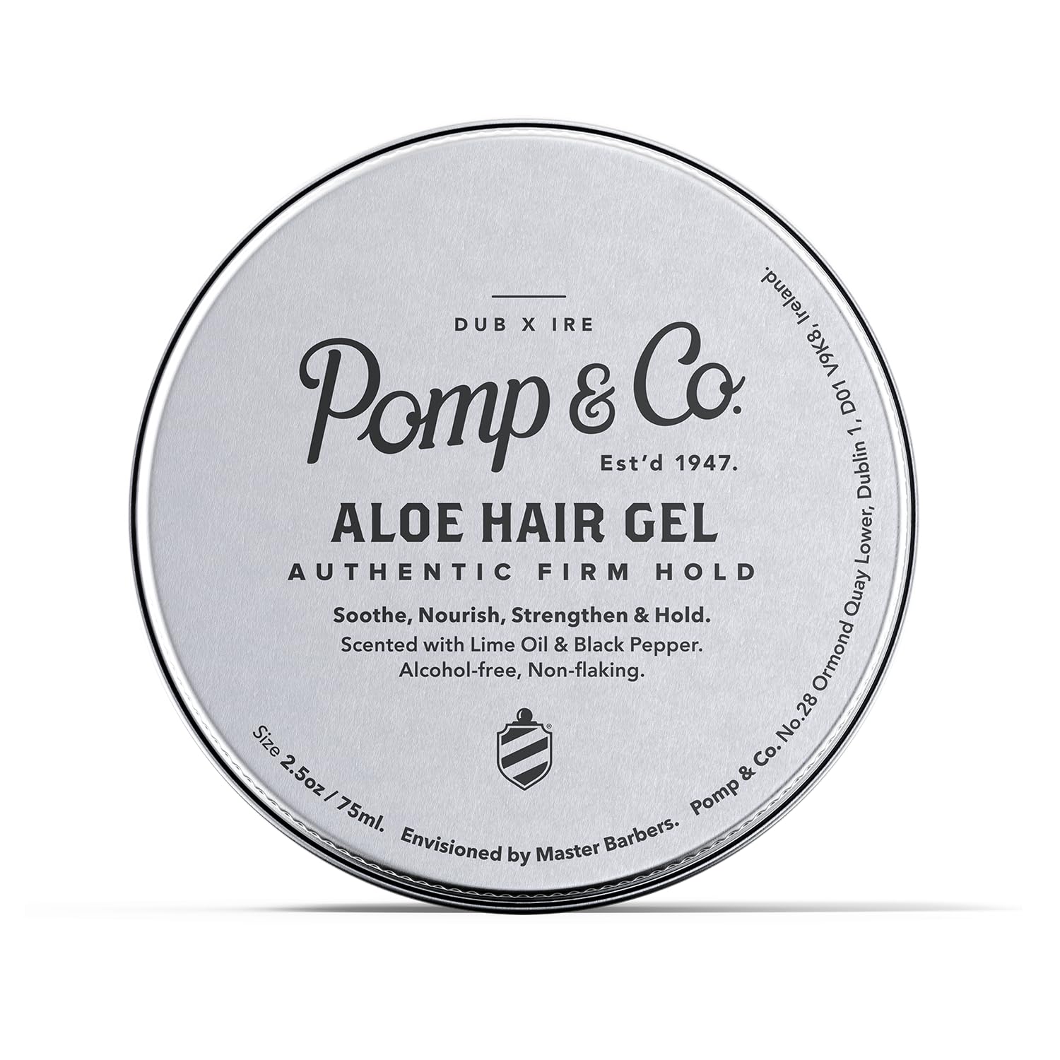 Pomp & Co Aloe Vera Firm Hold Gel for Men, Strong Styling Gel with Aloe Vera to Nourish Hair, Lime Oil & Black Pepper Scent, Long-Lasting Hold and Shine, 75ml