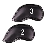 Premium Magnetic Leather Iron Golf Club Head Covers | Set of 2 | Fits Most Clubs | Embroidered Club Label on Both Sides of Club Head Cover (2 & 3 Iron)