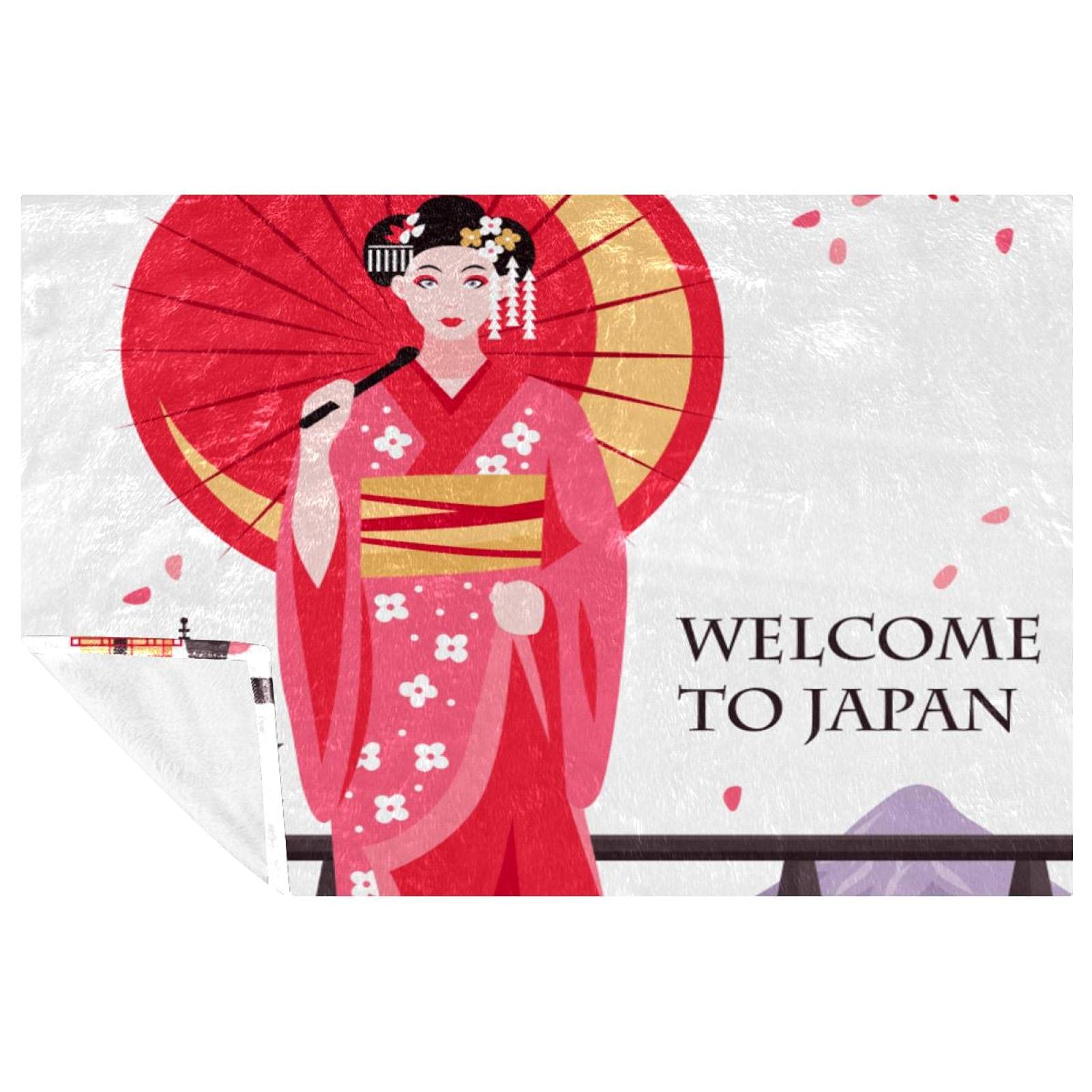 Couverture geisha art antique japonais 150x100 cm au toucher soyeux et finitions haut de gamme